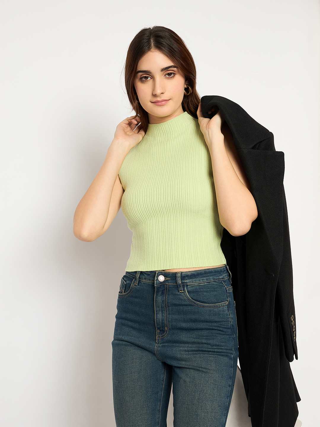 Madame Mock Neck Lime Green Sleeveless Sweater - Image 7