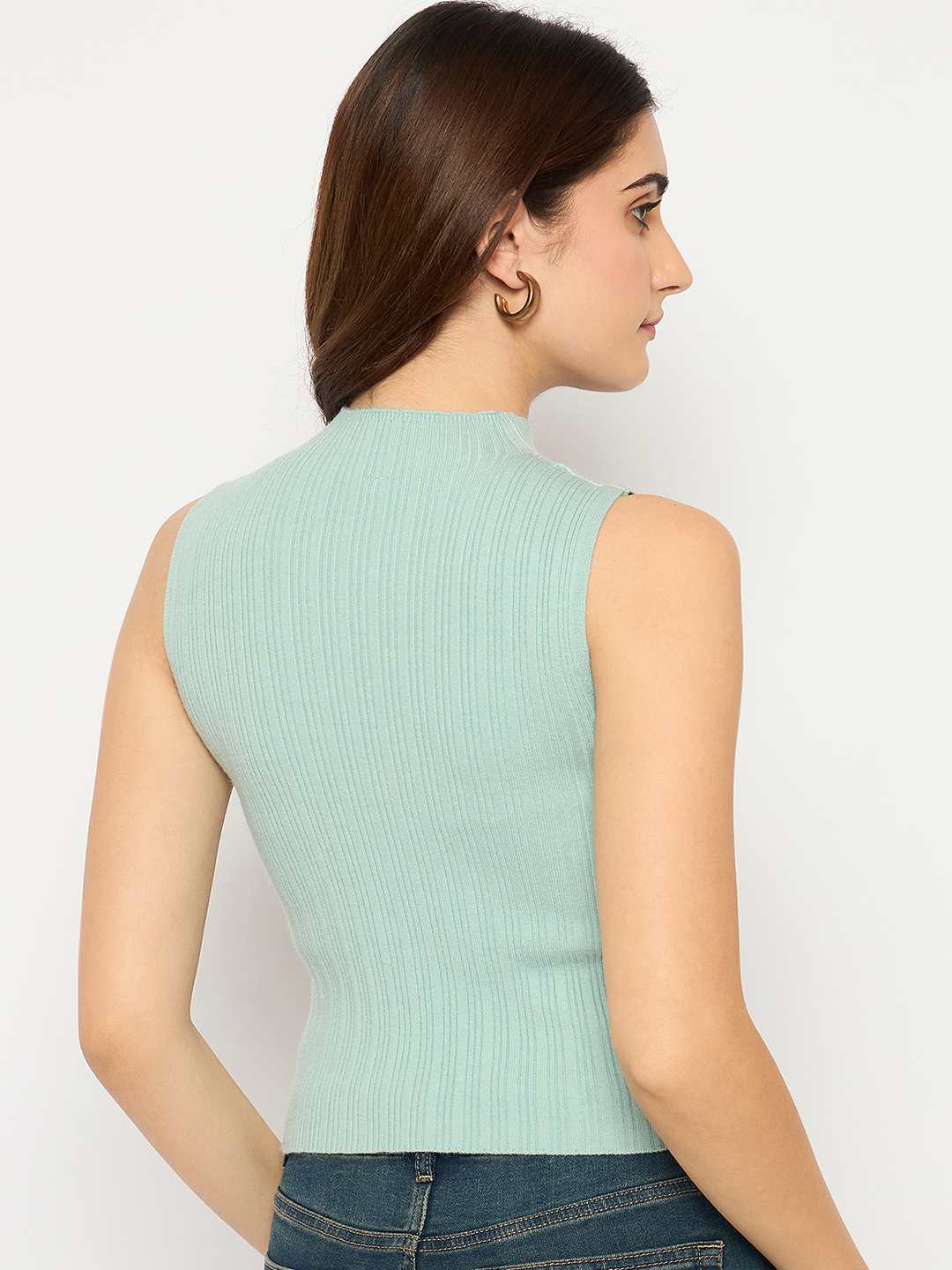 Madame Mock Neck Mint Green Sleeveless Sweater - Image 4