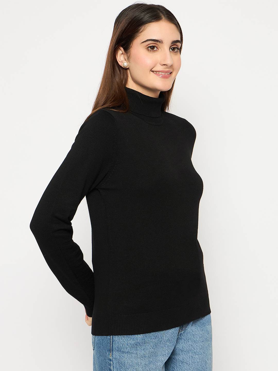 Madame Turtle Neck Ribbed Cuff Black Sweater - Image 3