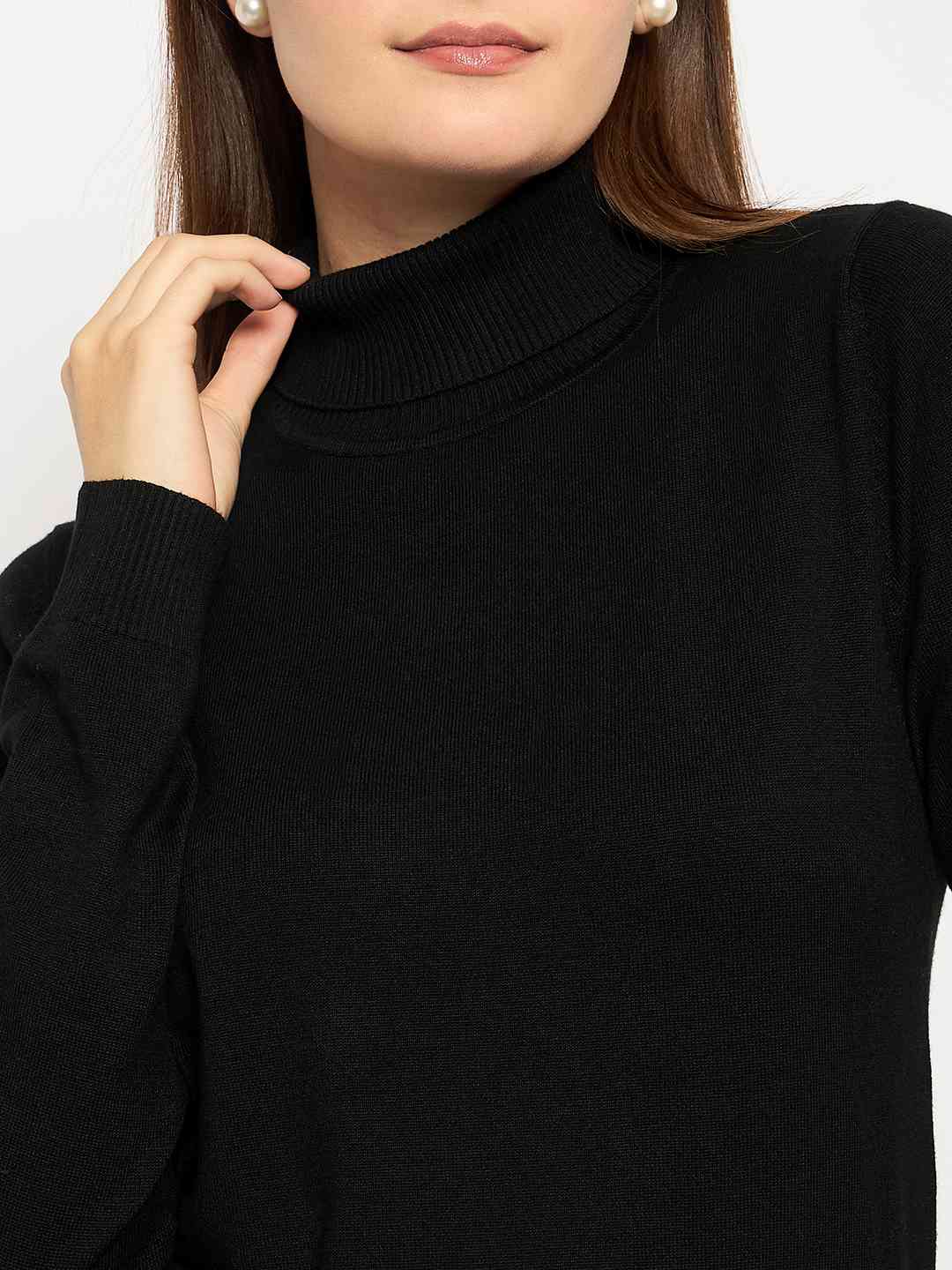 Madame Turtle Neck Ribbed Cuff Black Sweater - Image 6
