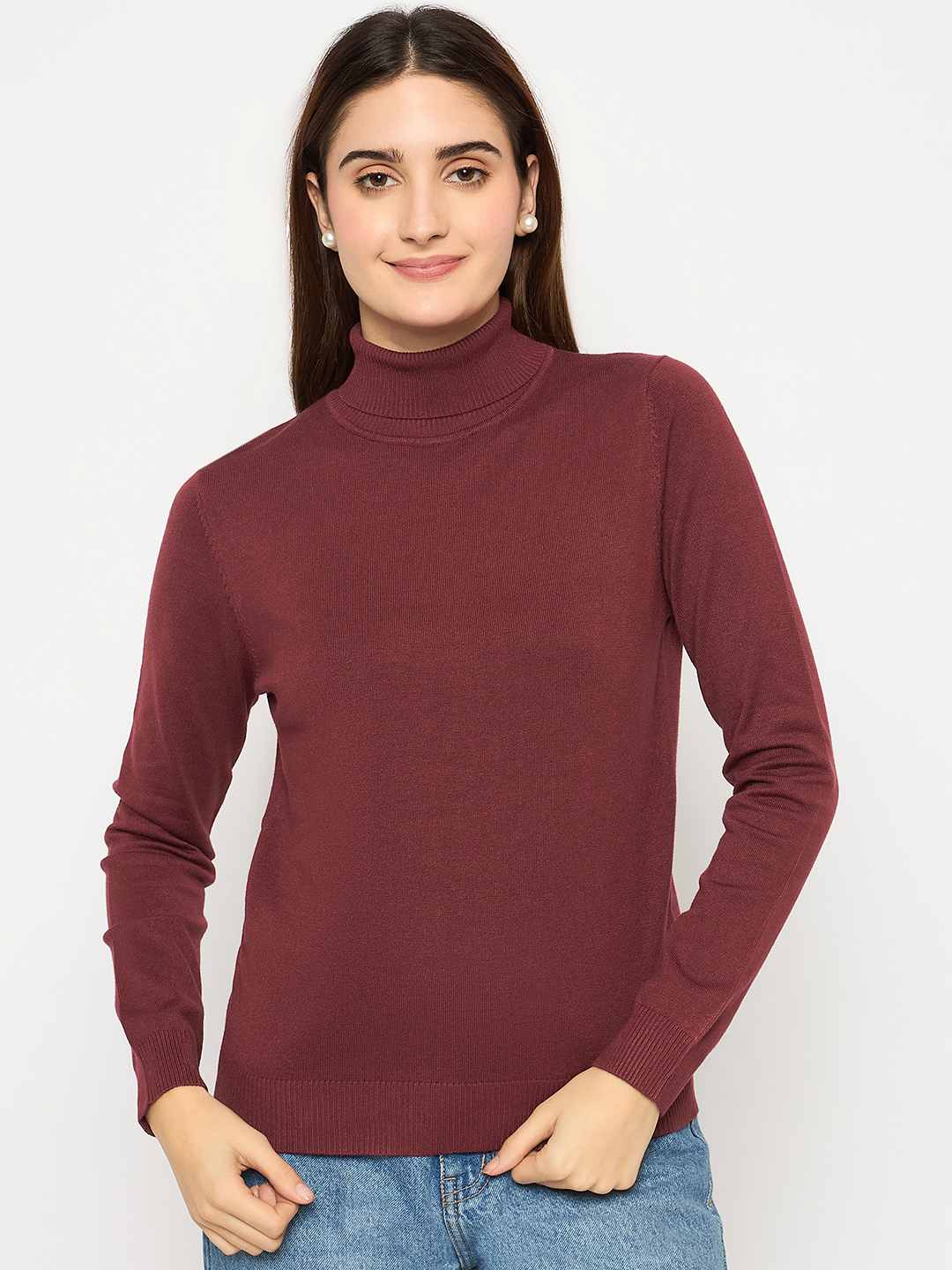 Madame Turtle Neck Ribbed Cuff Wine Red Sweater - Image 3