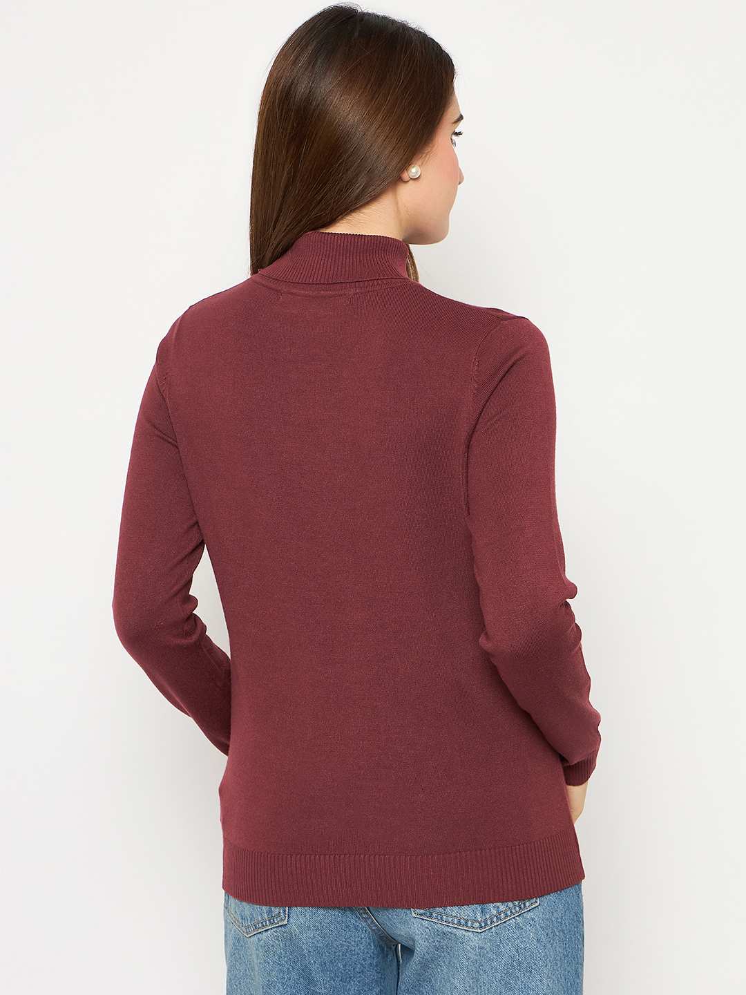 Madame Turtle Neck Ribbed Cuff Wine Red Sweater - Image 6
