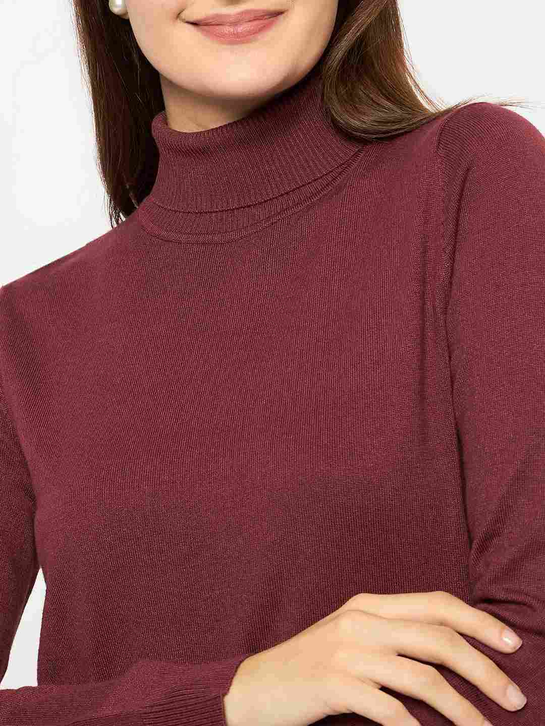 Madame Turtle Neck Ribbed Cuff Wine Red Sweater - Image 7
