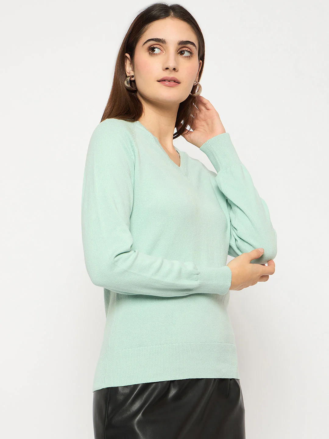 Madame V Neck Skinny Fit Mint Green Sweater - Image 4