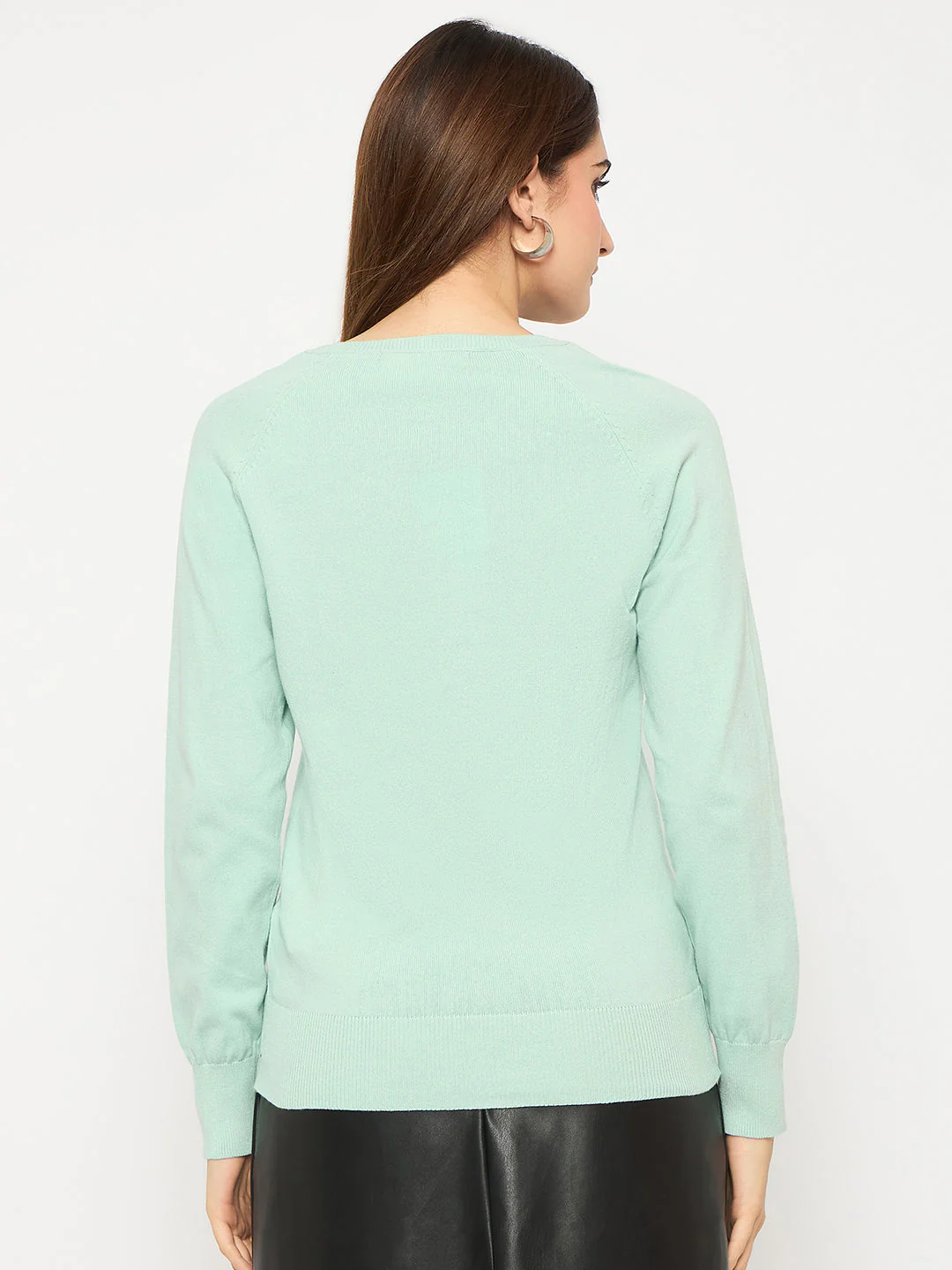 Madame V Neck Skinny Fit Mint Green Sweater - Image 6
