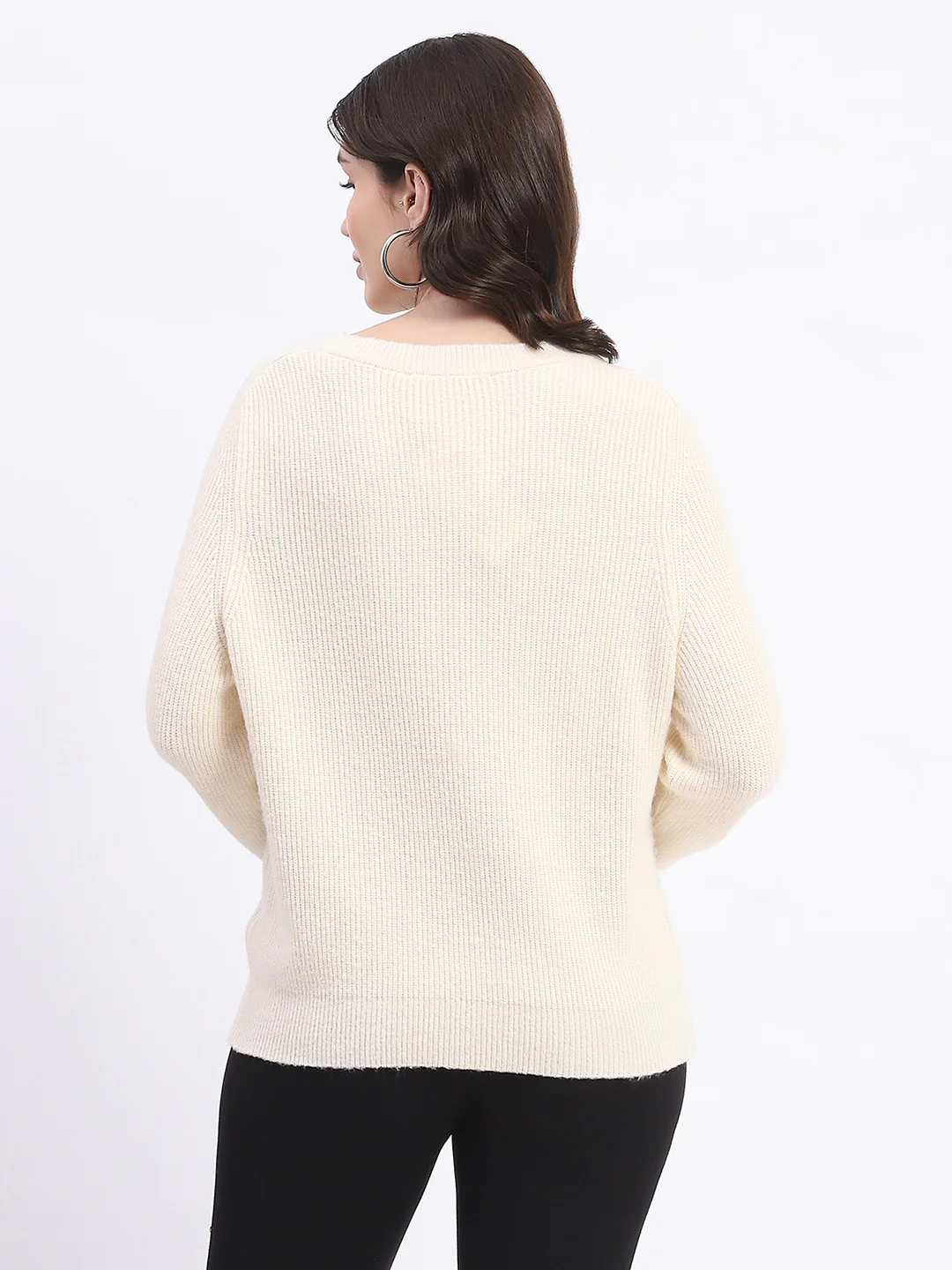Madame Button Detailed Solid Beige Knitted Sweater - Image 5