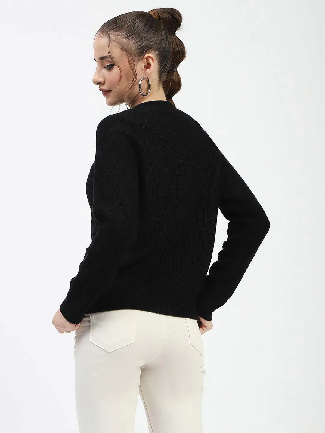 Madame Black Ribbed Zip-Up Sweater - Image 5