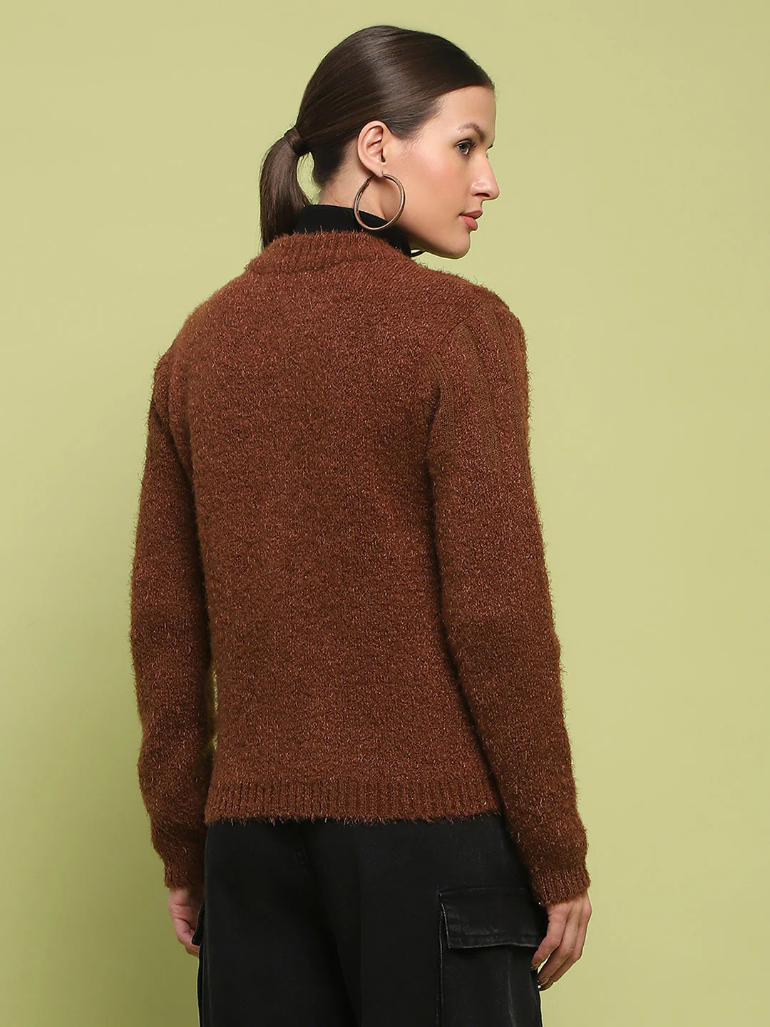 Madame Stripe Detailed Zipped Tan Sweater - Image 6