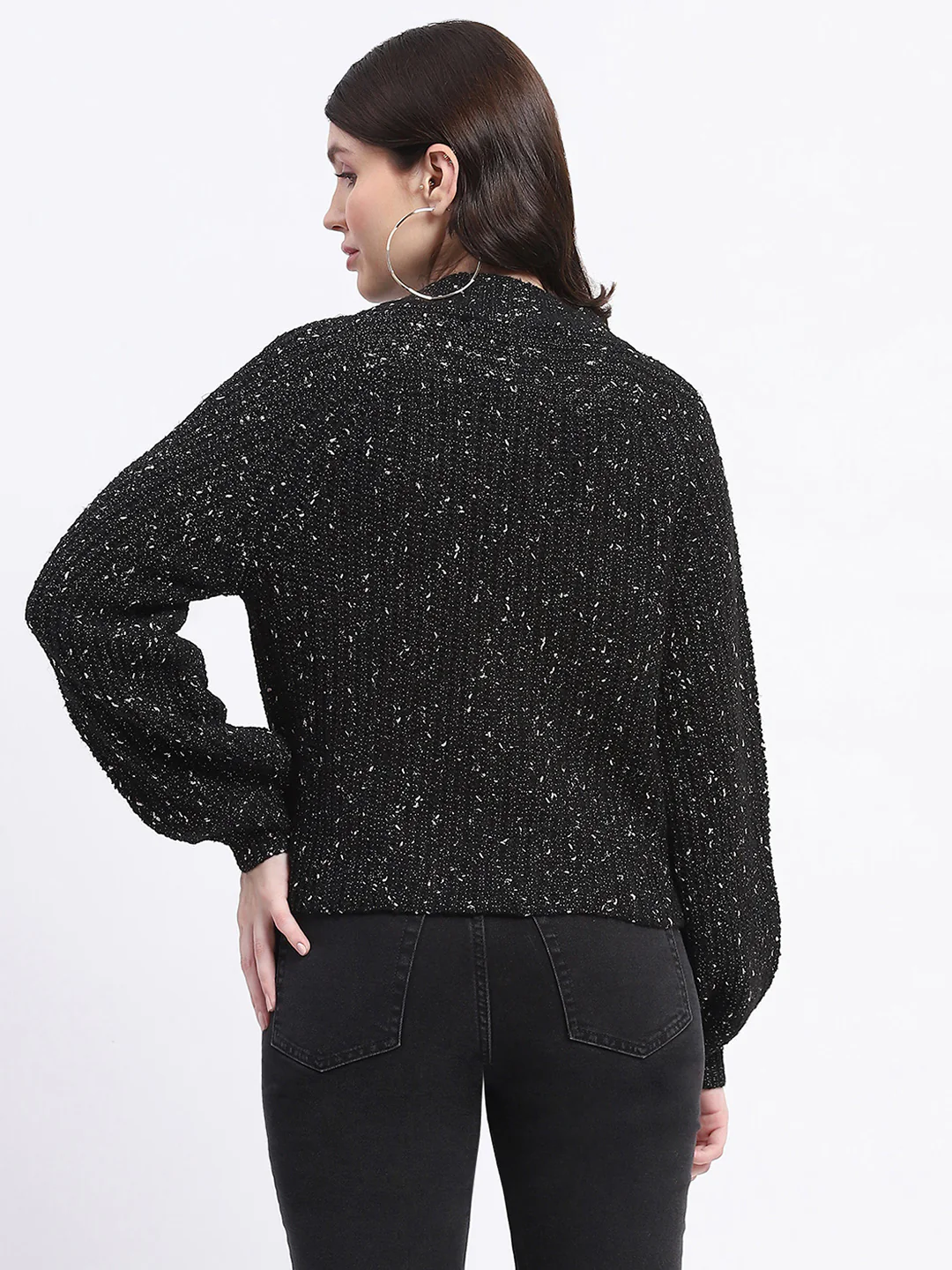 Madame Speckled Zip Up Black Acrylic Sweater - Image 6