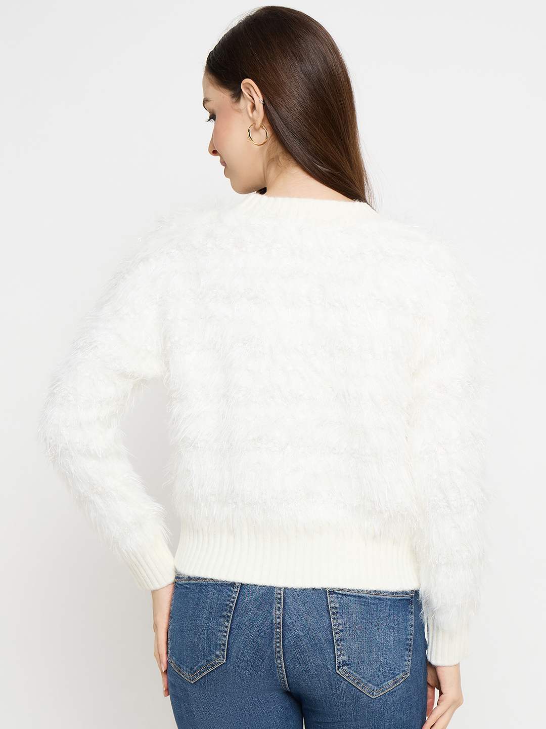 Madame Faux Fur Textured Pullover Off White Sweater - Image 6