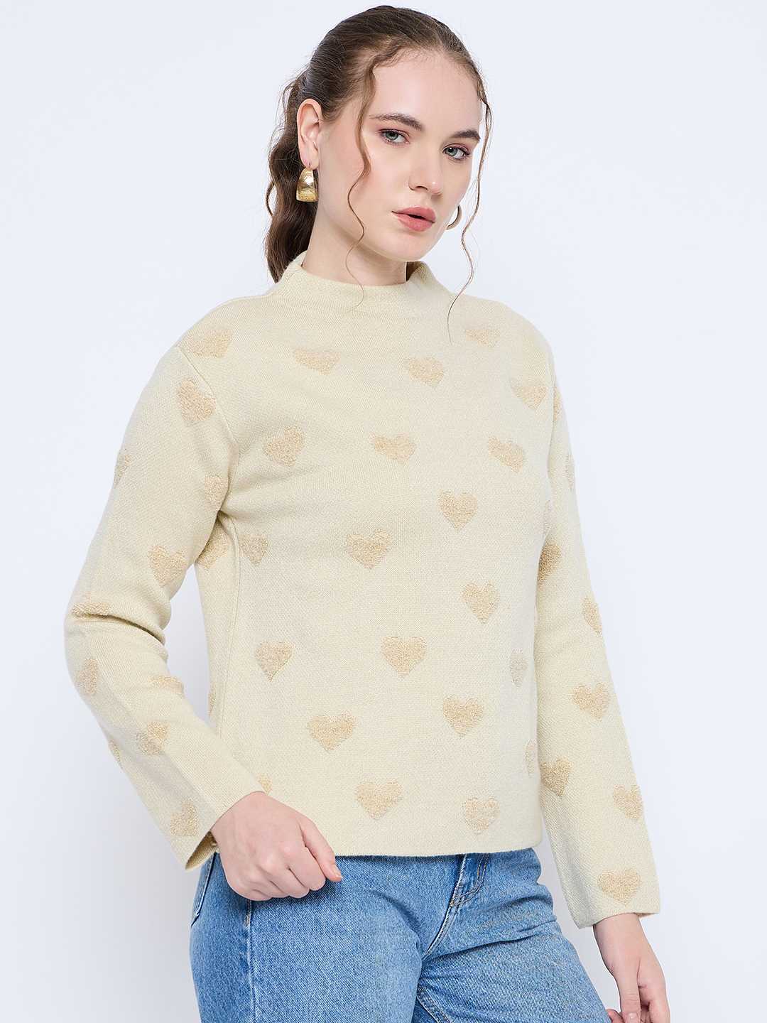 Madame Graphic Print Mock Neck Beige Sweater - Image 4