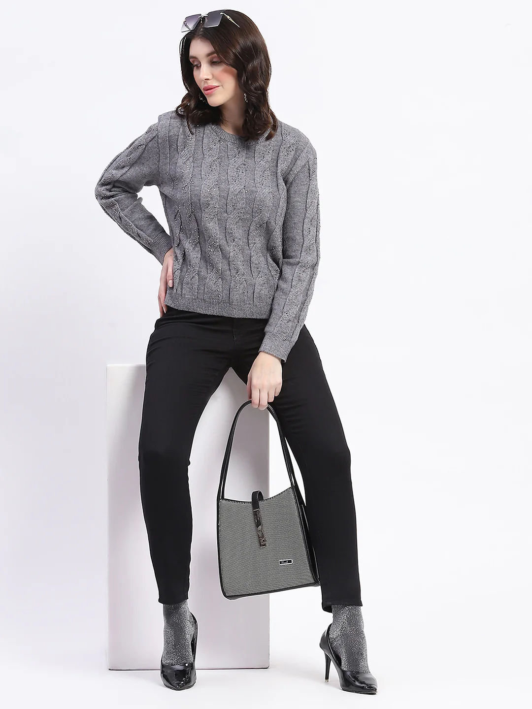 Madame Grey Cable Knit Sweater - Image 2