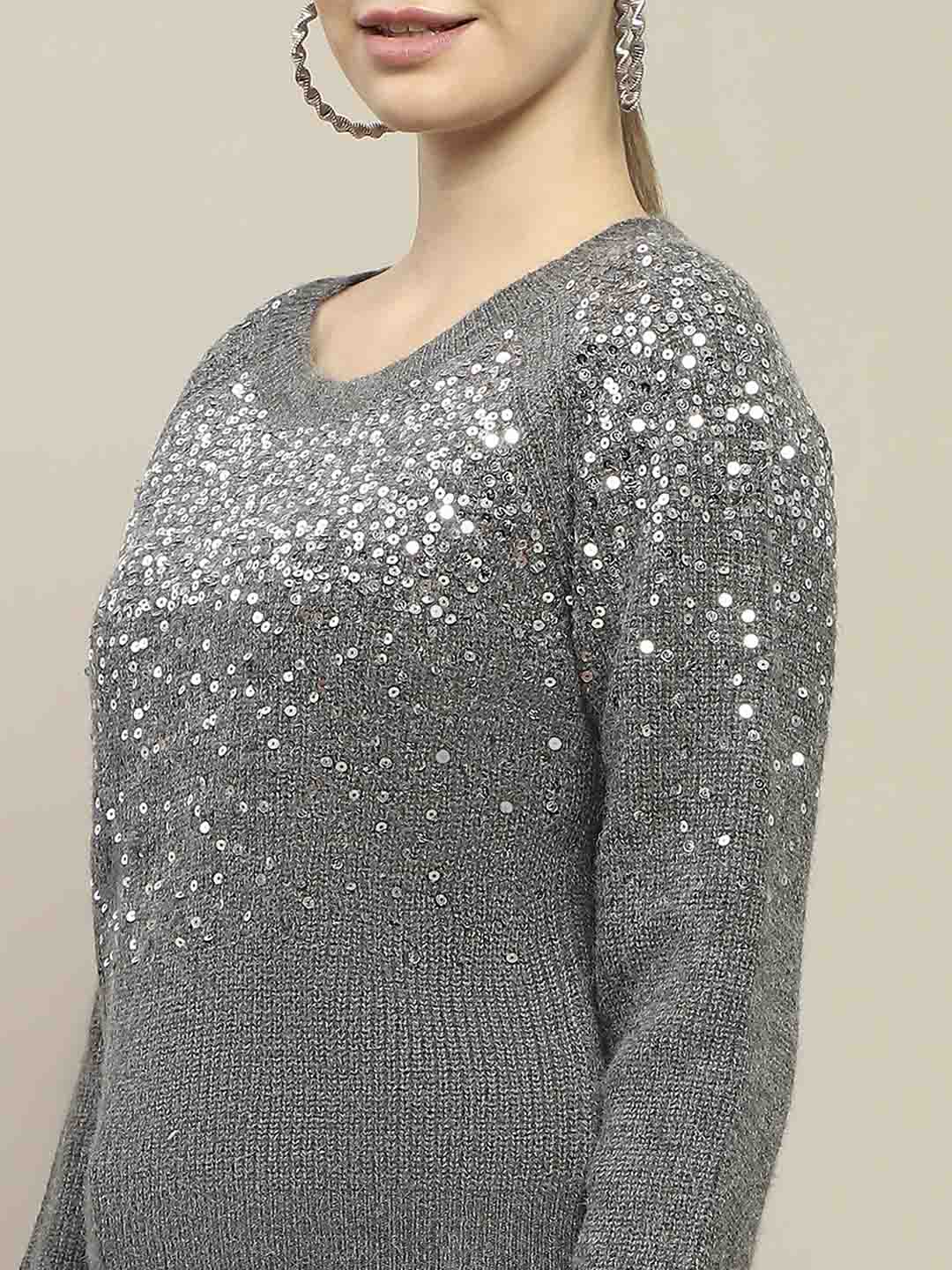 Madame Sequin Adorned Dark Grey Sweater - Image 7