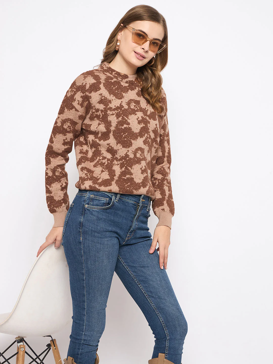 Madame Printed Crew Neck Tan Sweater - Image 2