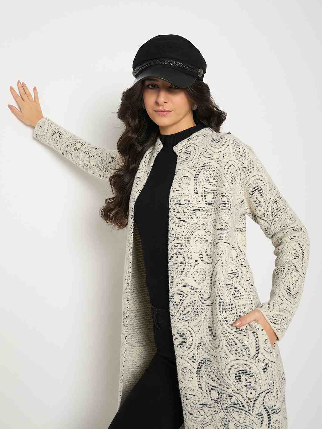 Madame Abstract Print Off White Long Shrug - Image 2