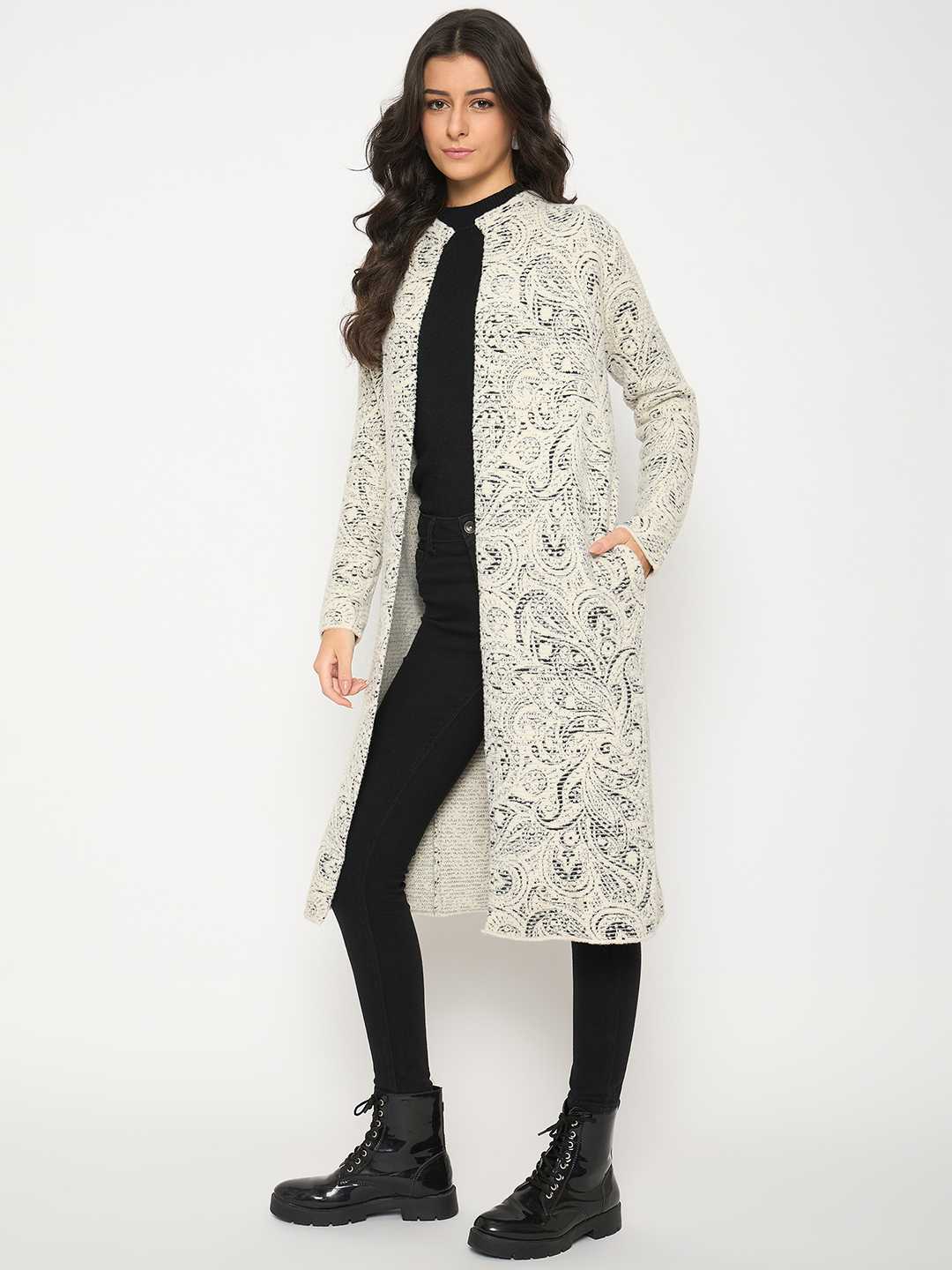 Madame Abstract Print Off White Long Shrug - Image 5