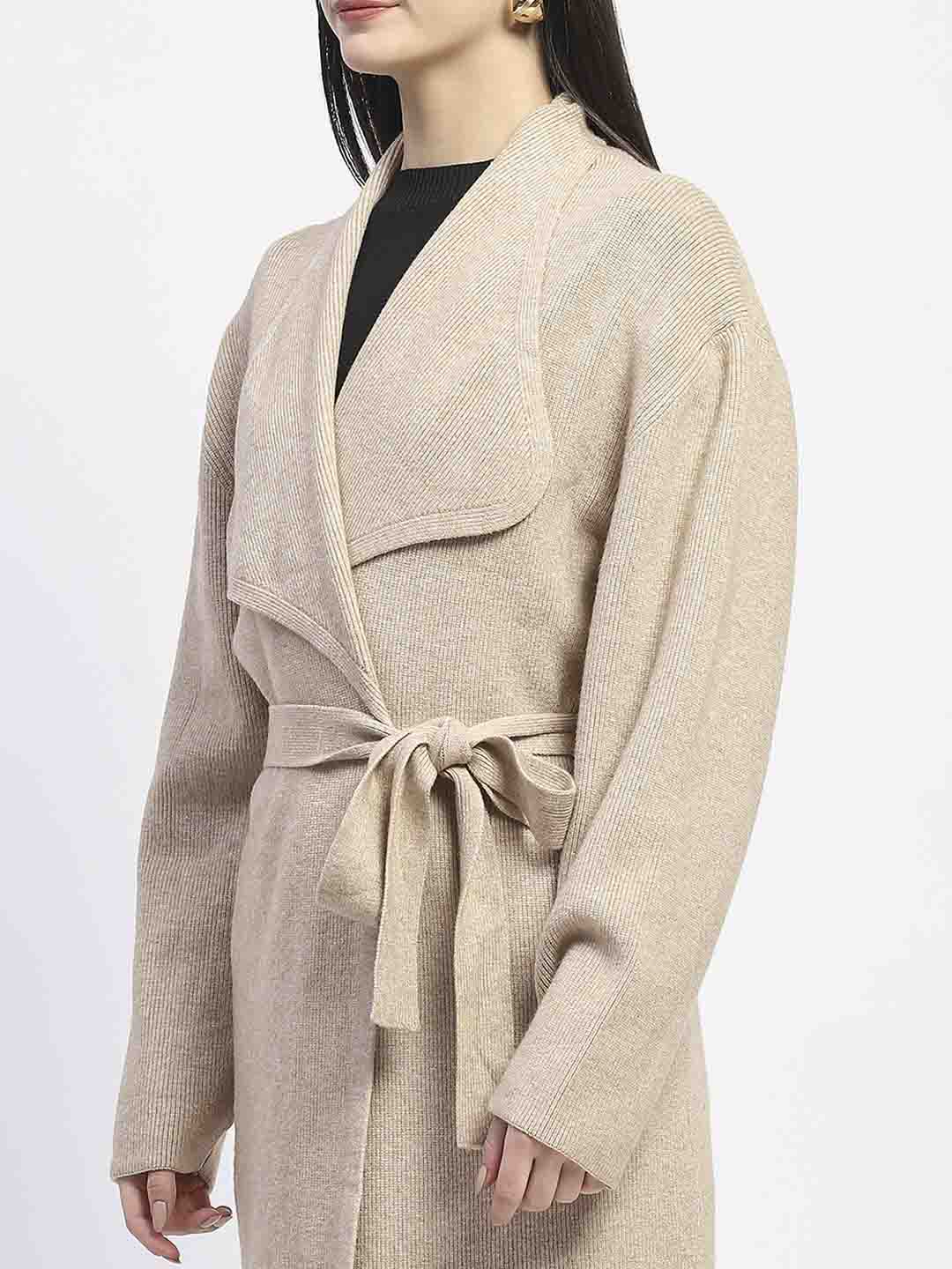 Madame Shawl Collared Camel Brown Long Shrug - Image 7