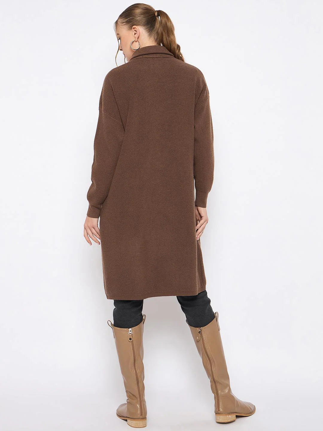 Madame Mock Neck Duffle Solid Brown Shrug - Image 6
