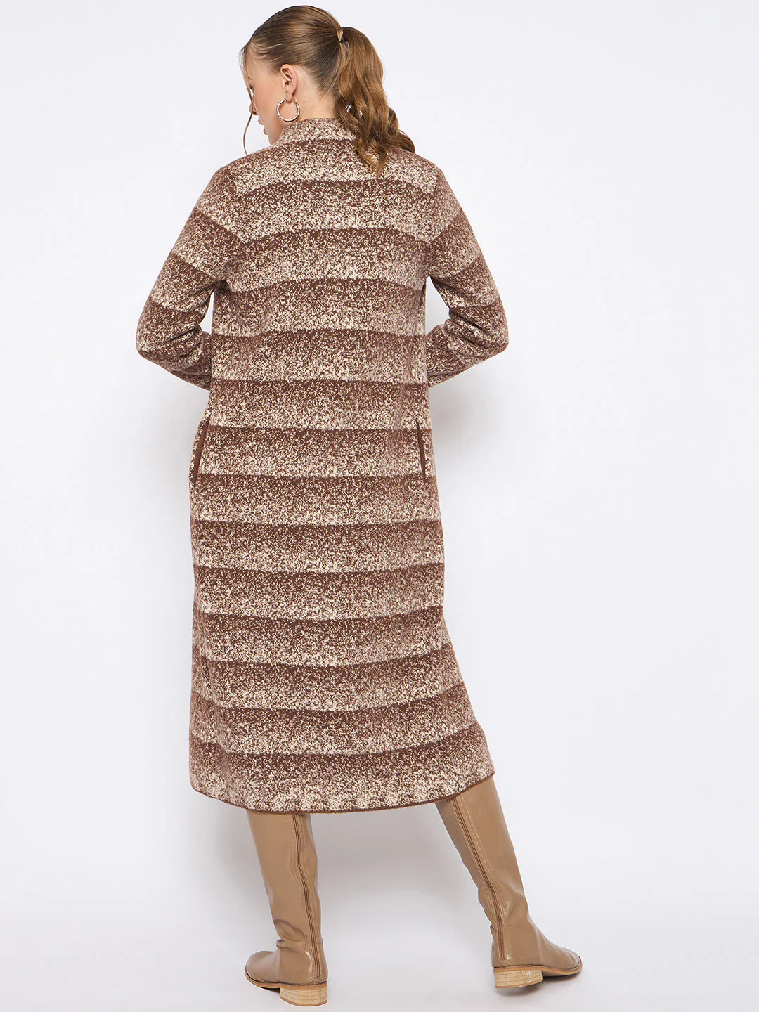 Madame Open Front Striped Multicolor Long Coat - Image 4