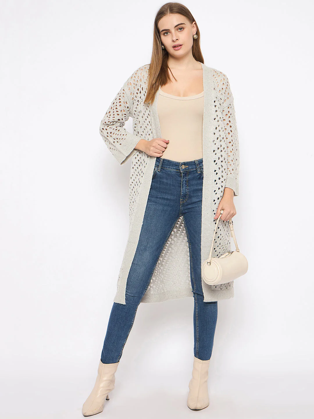 Madame Lace Detailed Semi Sheer Light Grey Shrug - Image 2