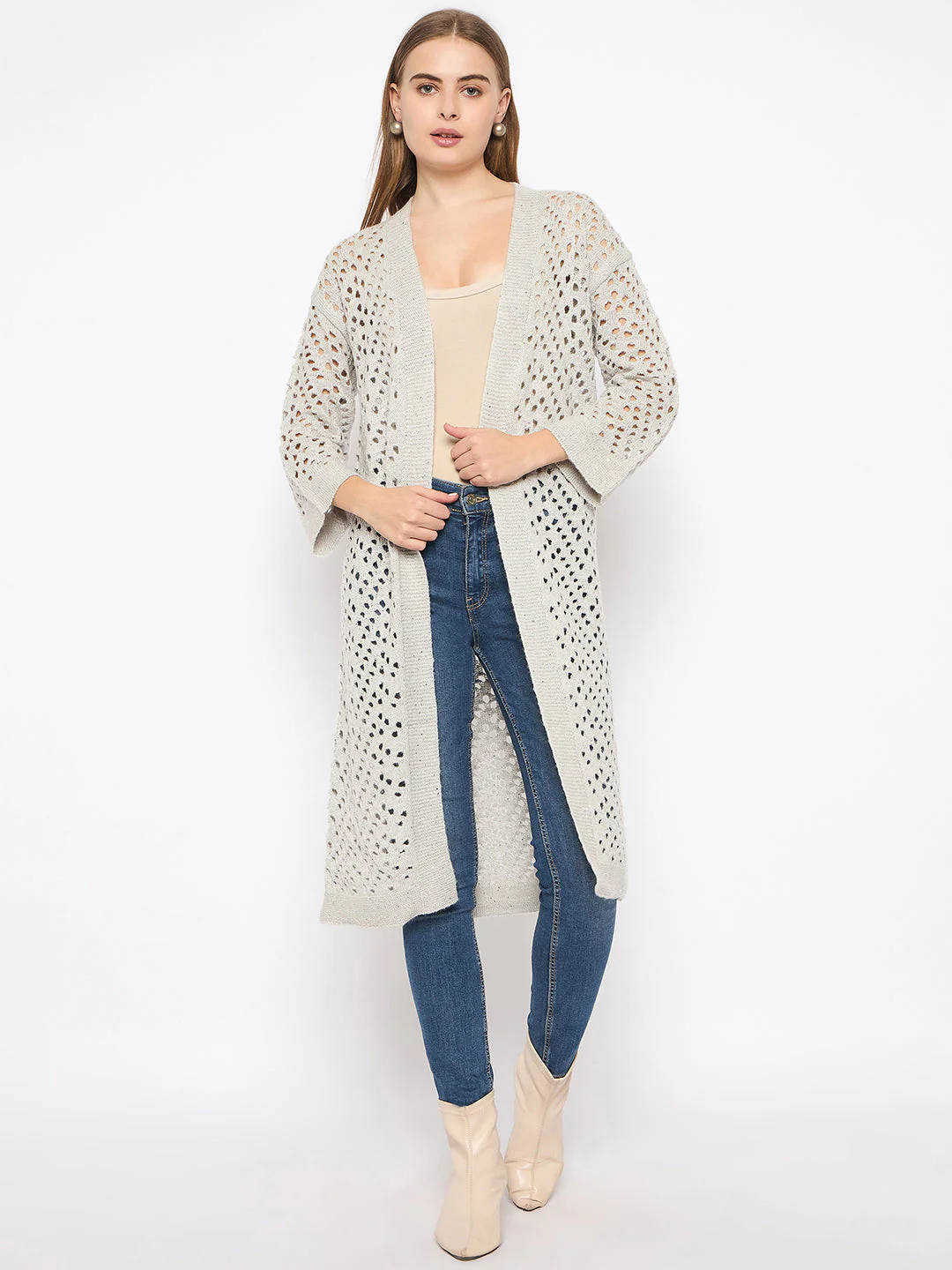 Madame Lace Detailed Semi Sheer Light Grey Shrug - Image 3