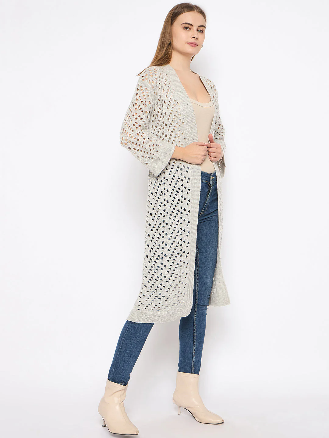 Madame Lace Detailed Semi Sheer Light Grey Shrug - Image 4