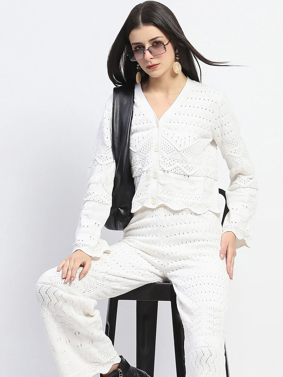 Madame Cotton Blend Lace Detailed Top and Bottom Off White Co-ord Set - Image 2