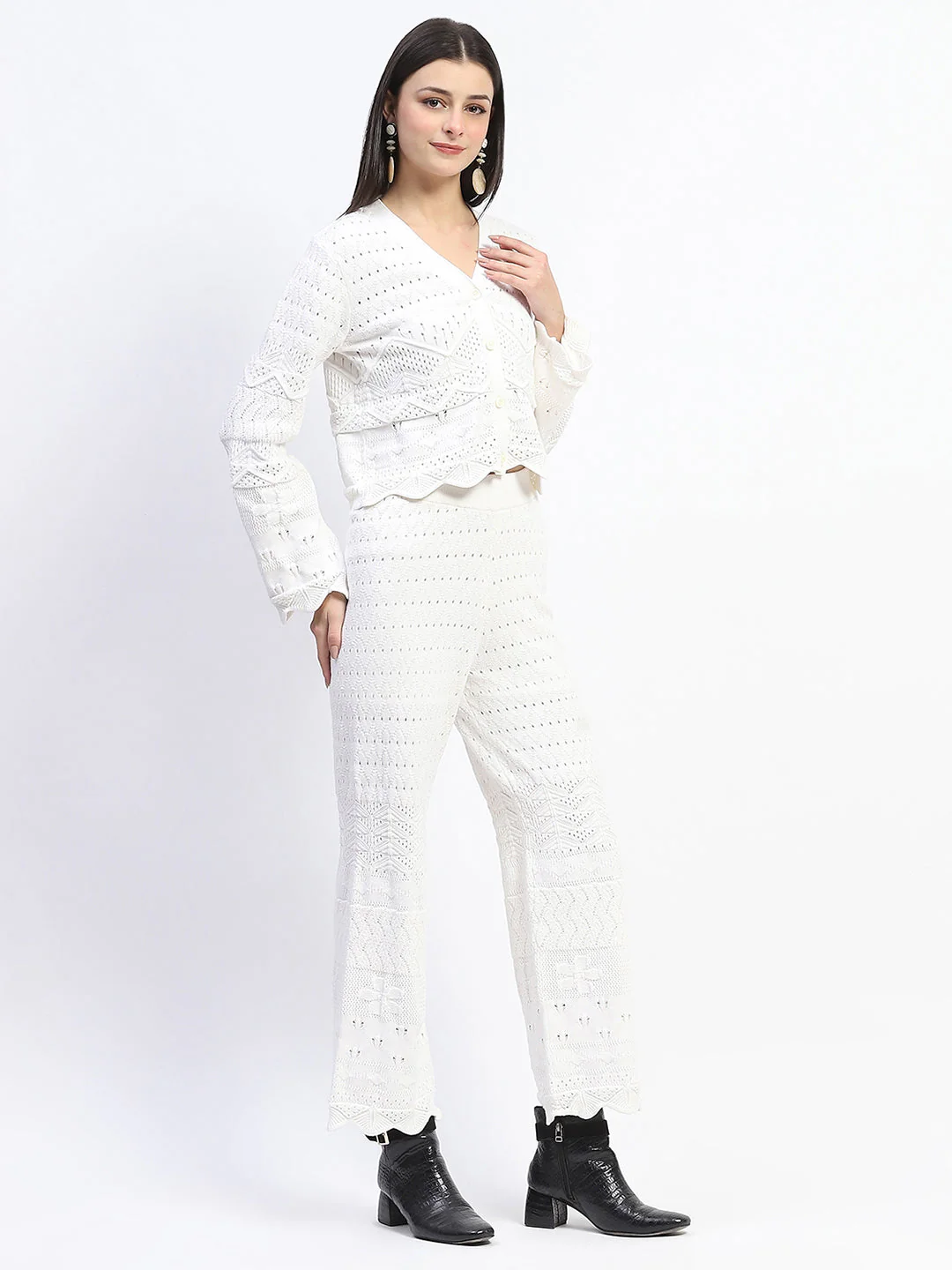 Madame Cotton Blend Lace Detailed Top and Bottom Off White Co-ord Set - Image 4