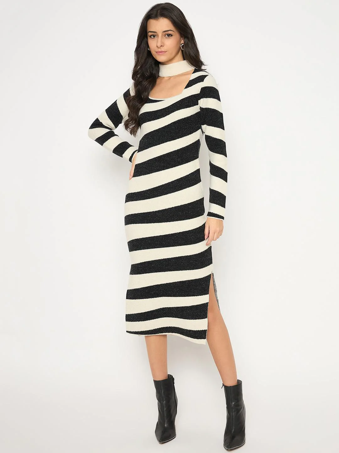 Madame Zebra Striped Dress with Geometric Print Shrug Black Co-Ord Set - Image 3