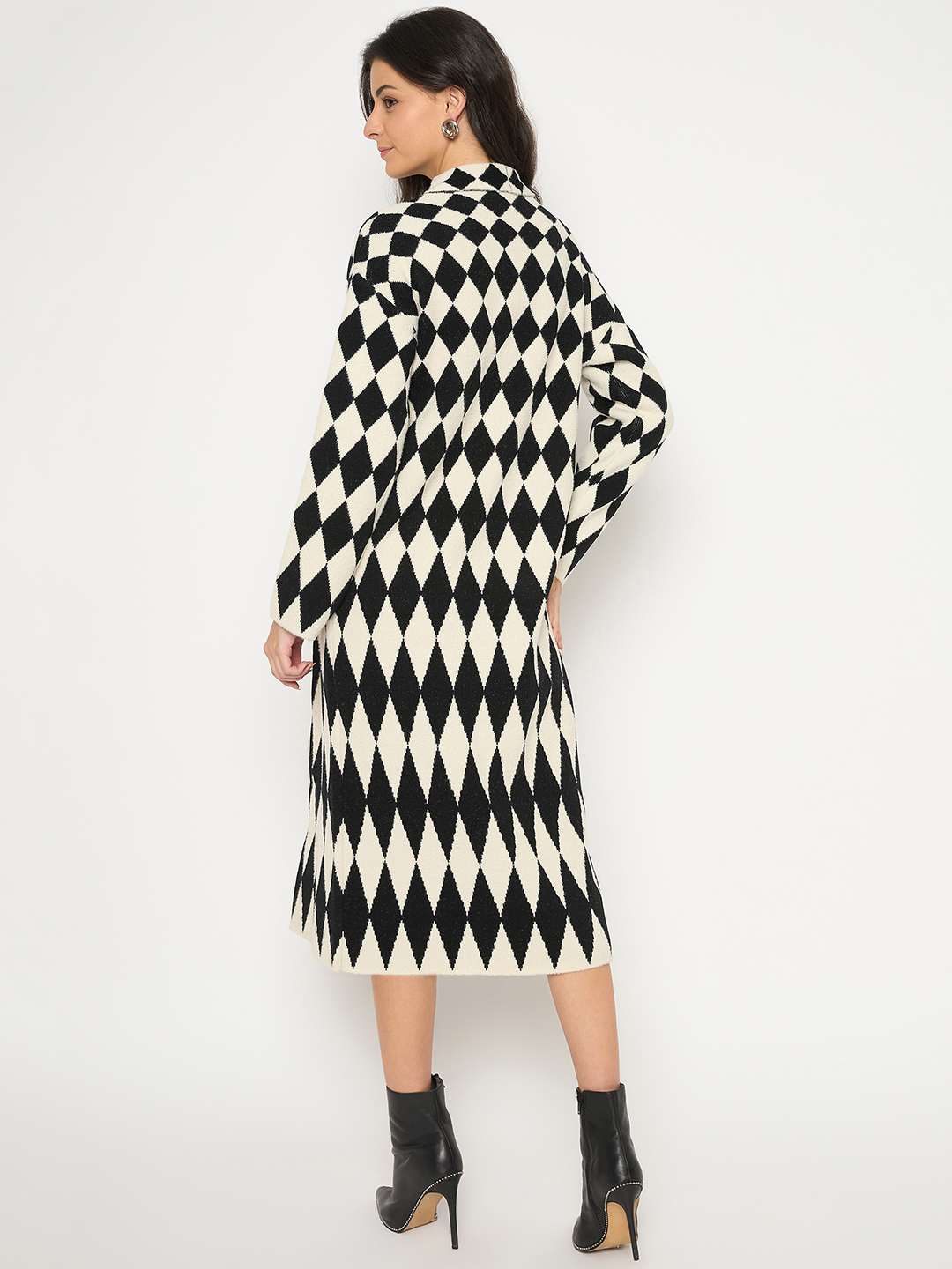 Madame Zebra Striped Dress with Geometric Print Shrug Black Co-Ord Set - Image 7