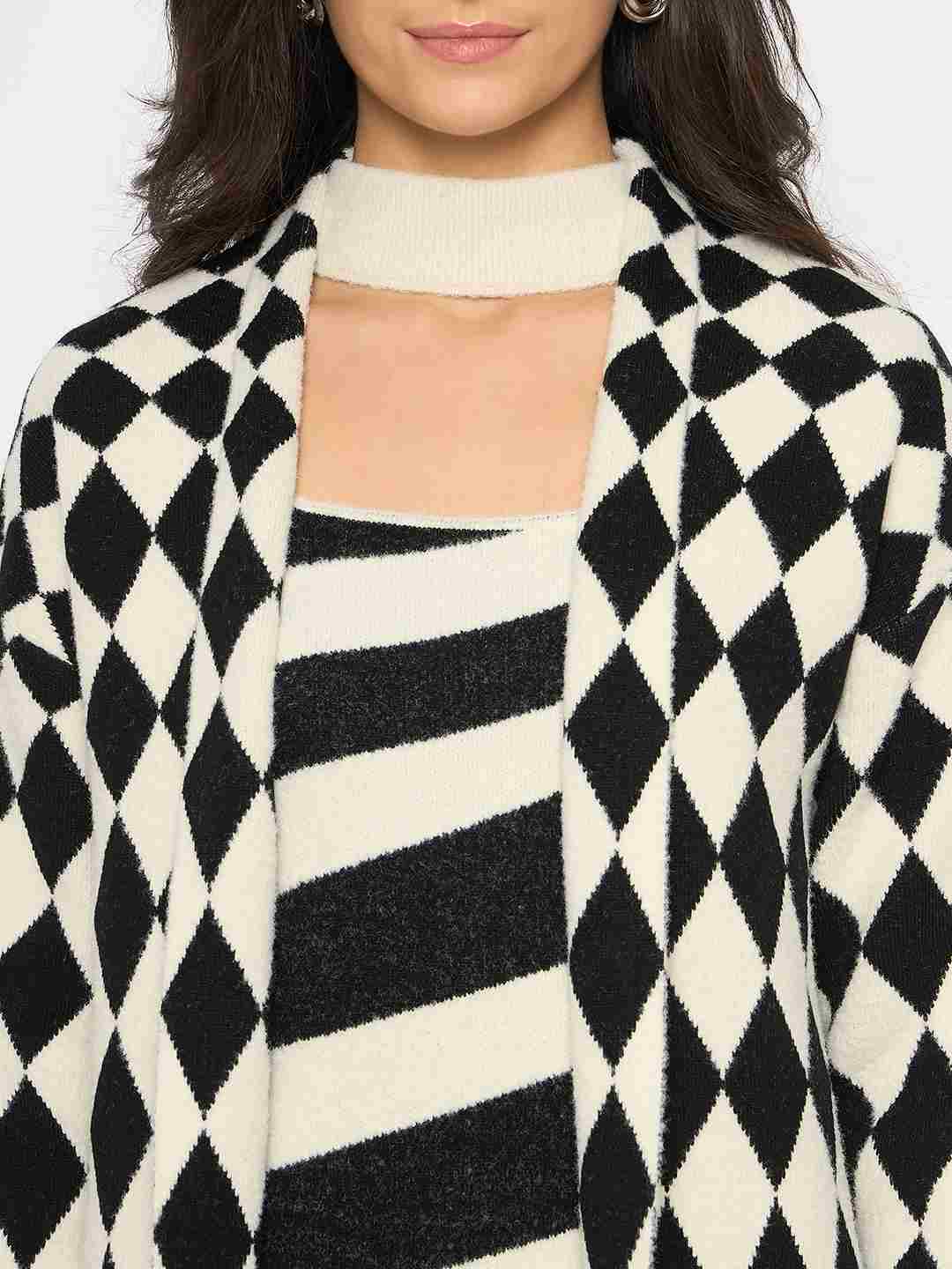 Madame Zebra Striped Dress with Geometric Print Shrug Black Co-Ord Set - Image 8
