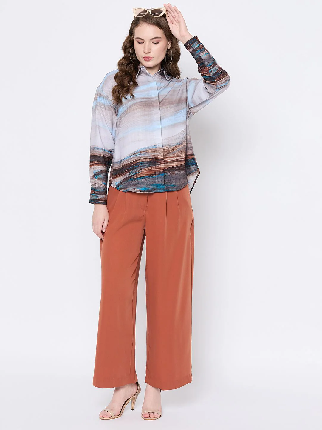 Madame Abstract Print Button Down Sky Blue Shirt Collar Shirt - Image 2