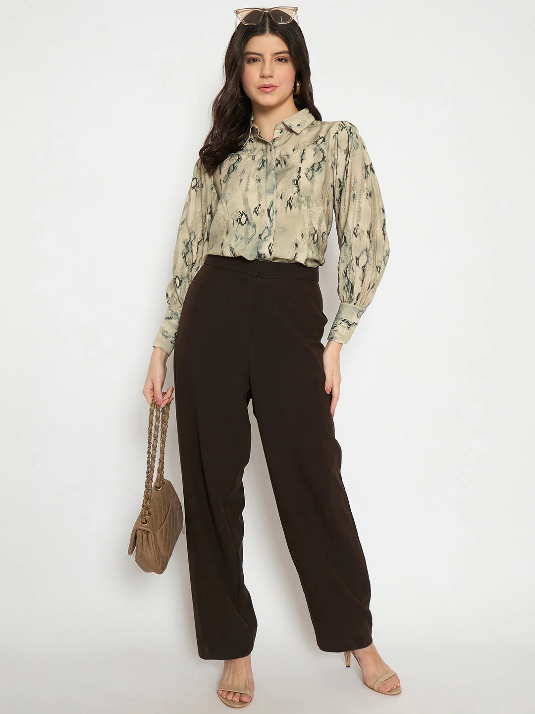 Madame All Over Printed Nylon Blend Grey Shirt - Image 2