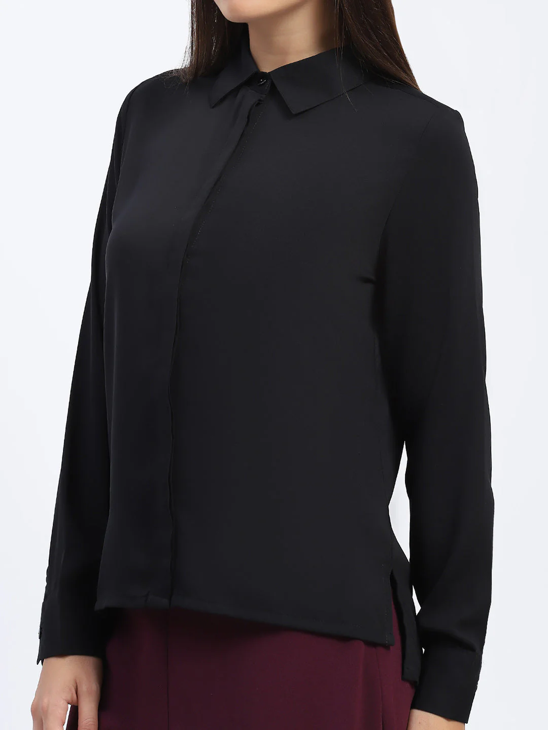 Madame Button Down Solid Black Shirt - Image 6