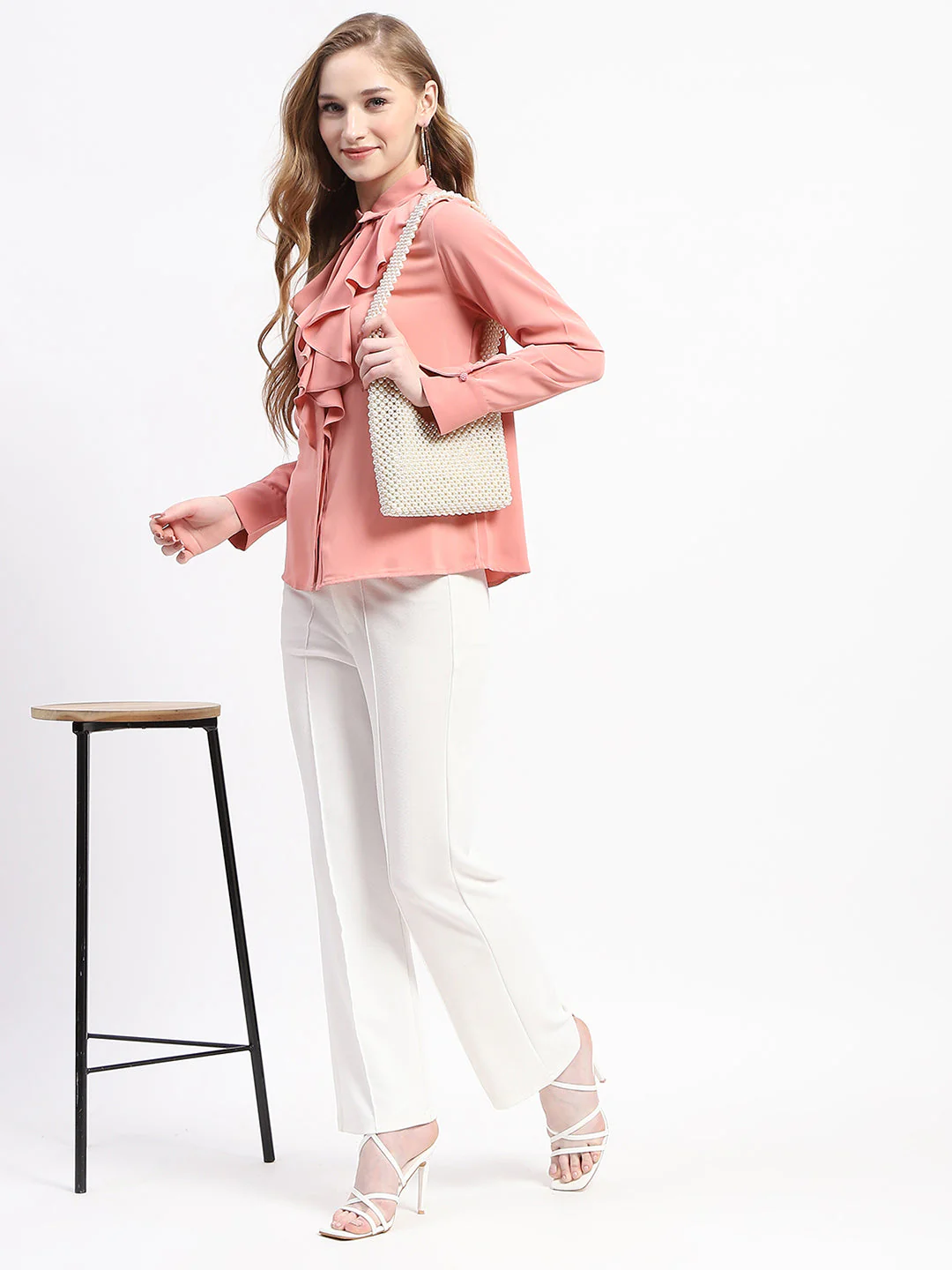 Madame Ruffle Collar Solid Blush Shirt