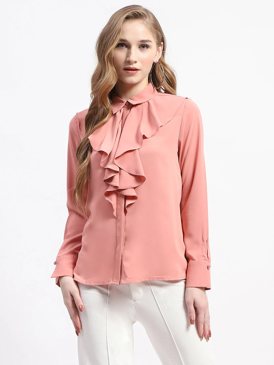 Madame Ruffle Collar Solid Blush Shirt - Image 2
