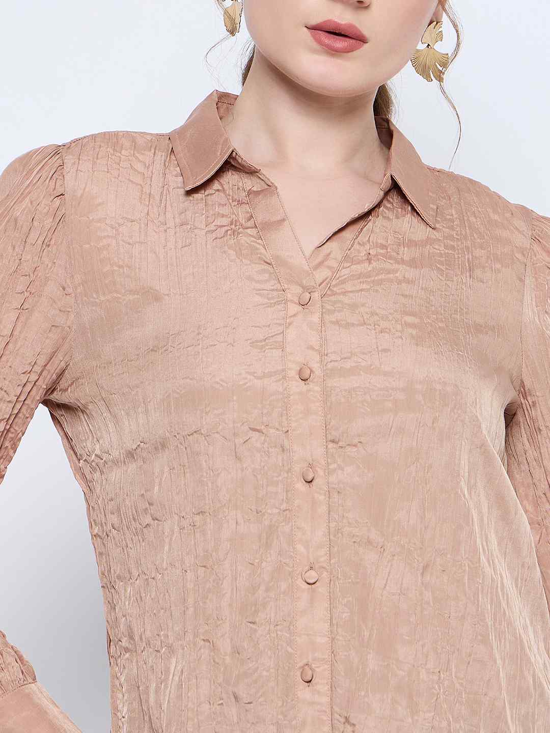 Madame Crushed Tissue Flounce Sleeve Beige Shirt - Image 9