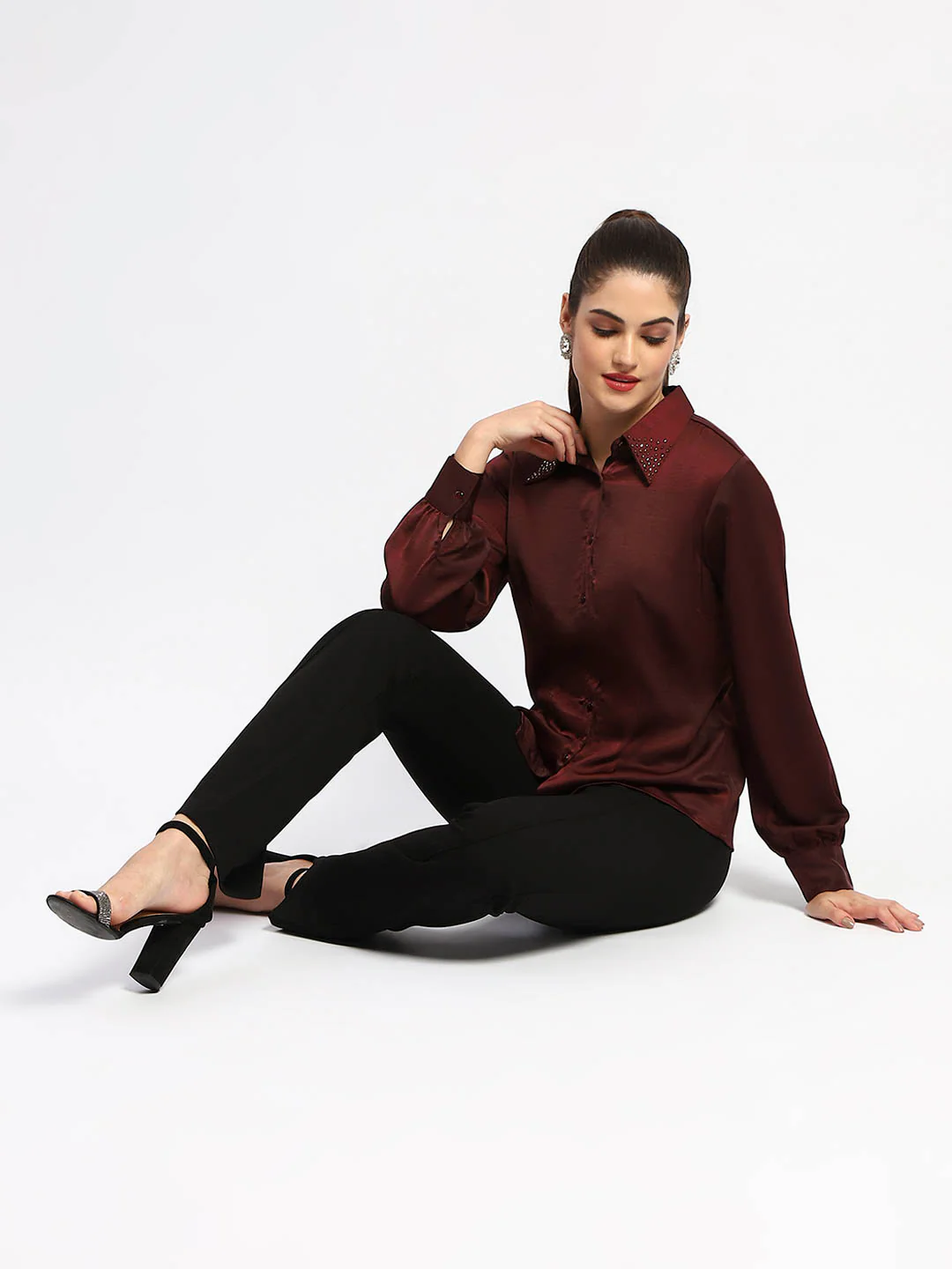 Madame Wine Embellished Collar Button-Up Shirt - Image 2