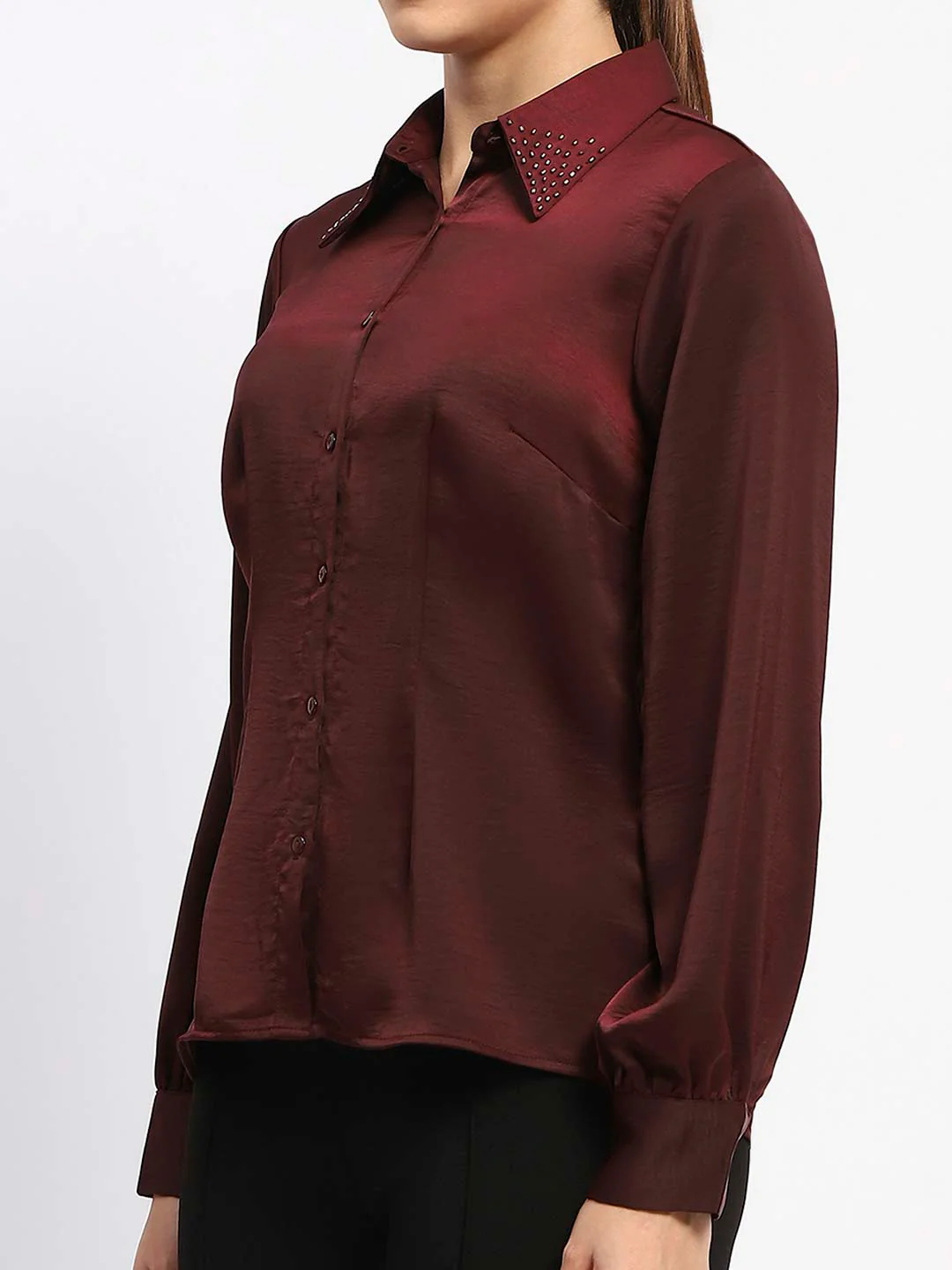 Madame Wine Embellished Collar Button-Up Shirt - Image 6