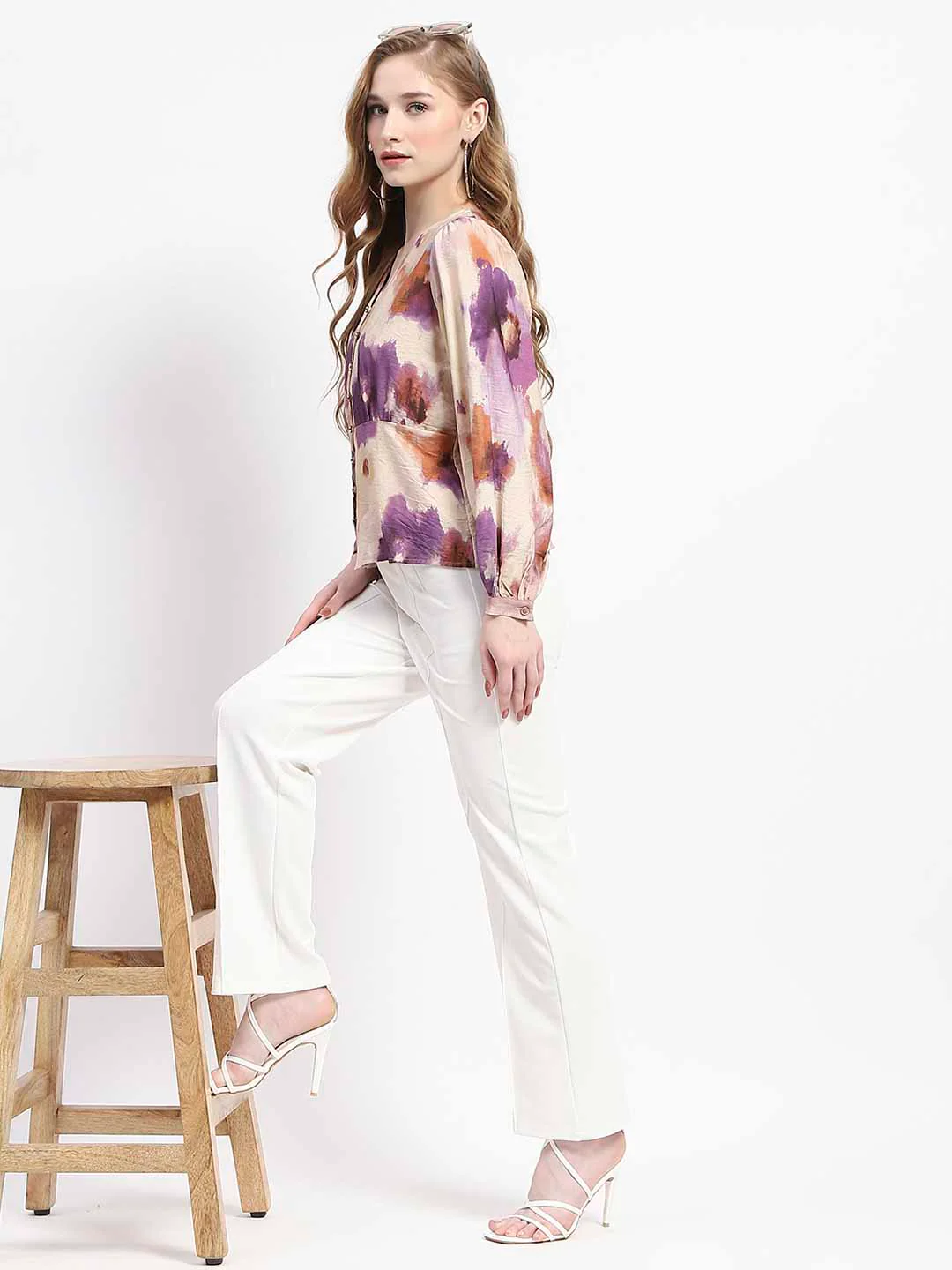 Madame Floral Print Button-Up Nylon Blend Top - Image 2