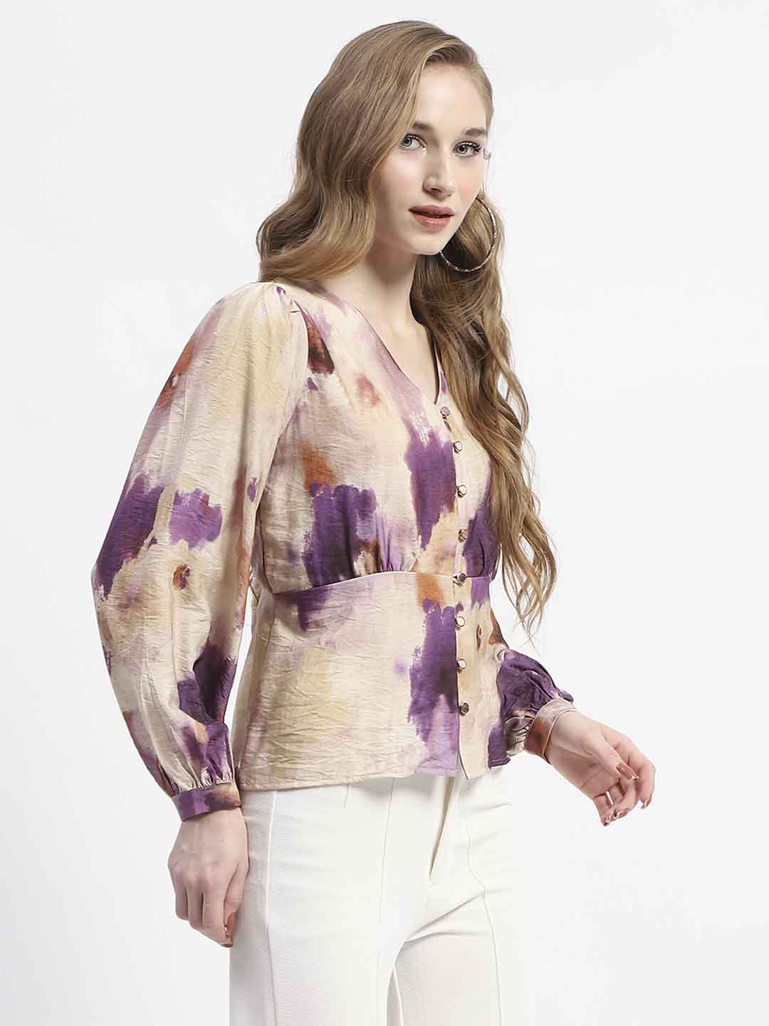 Madame Floral Print Button-Up Nylon Blend Top - Image 3