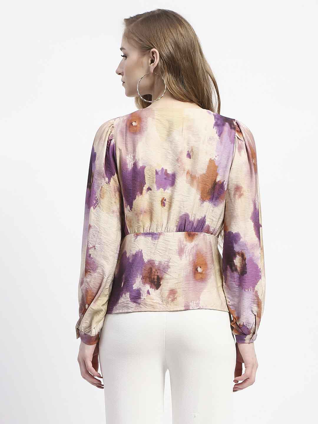 Madame Floral Print Button-Up Nylon Blend Top - Image 5
