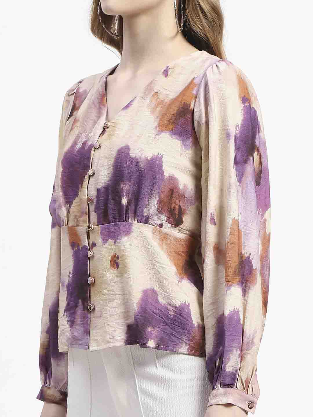Madame Floral Print Button-Up Nylon Blend Top - Image 6