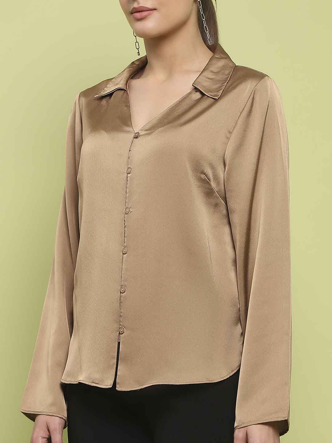 Madame Satin Bell Sleeve Collared Solid Golden Yellow Top - Image 7