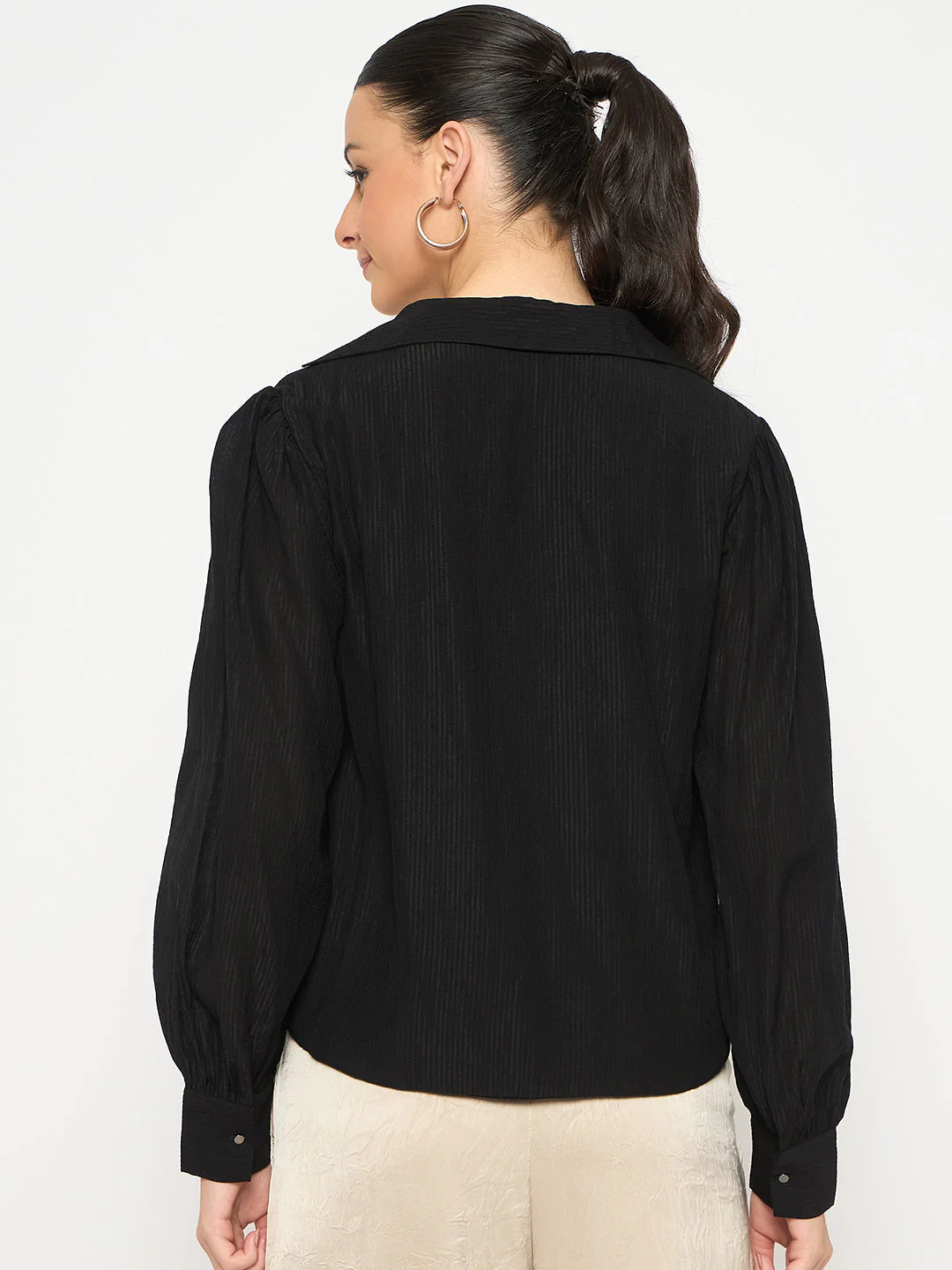 Madame Black Asymmetrical Hemline Rayon Blend Shirt - Image 6