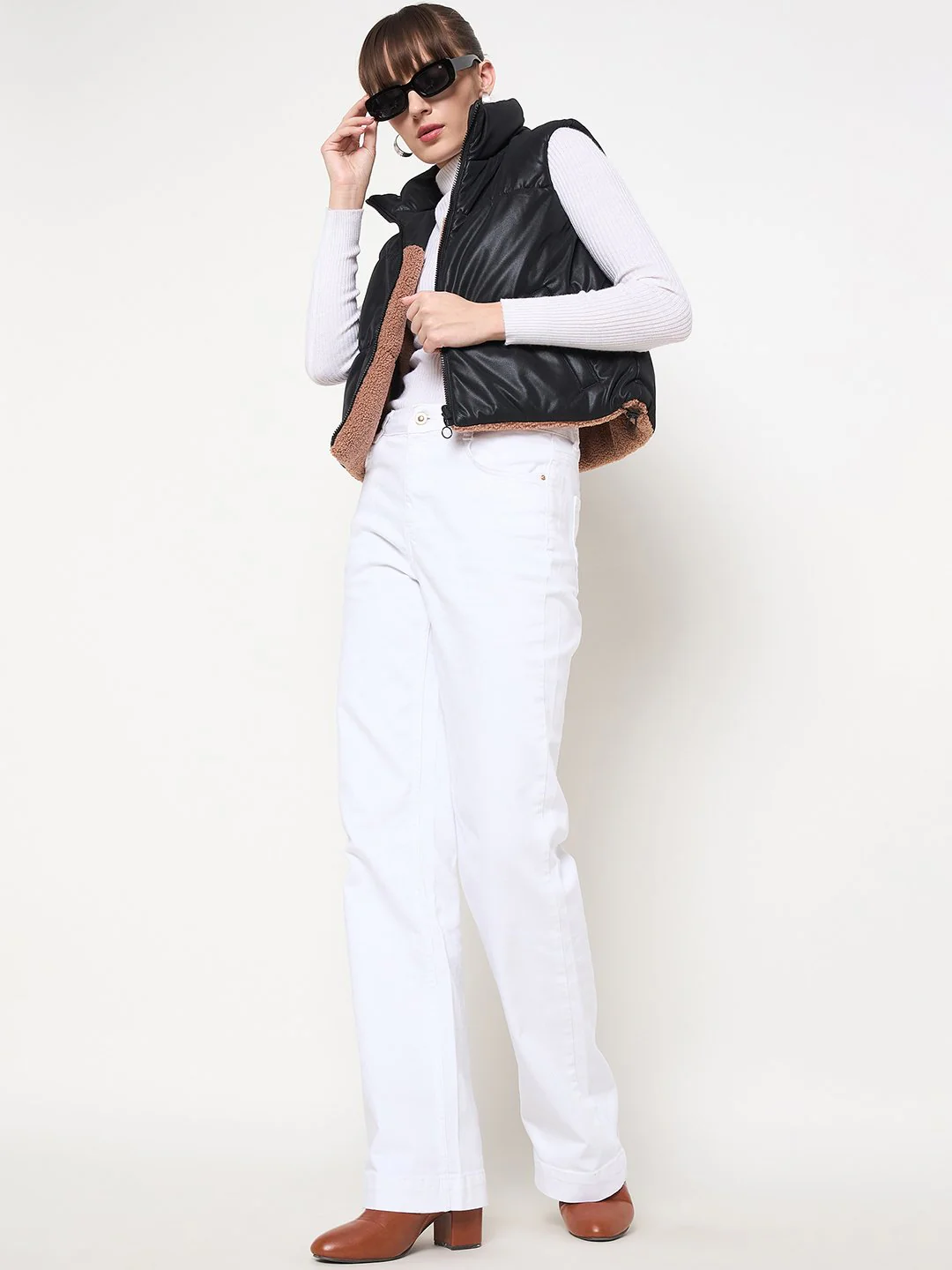 Madame Quilted Reversible Faux Fur Black Zipper Jacket - Image 2