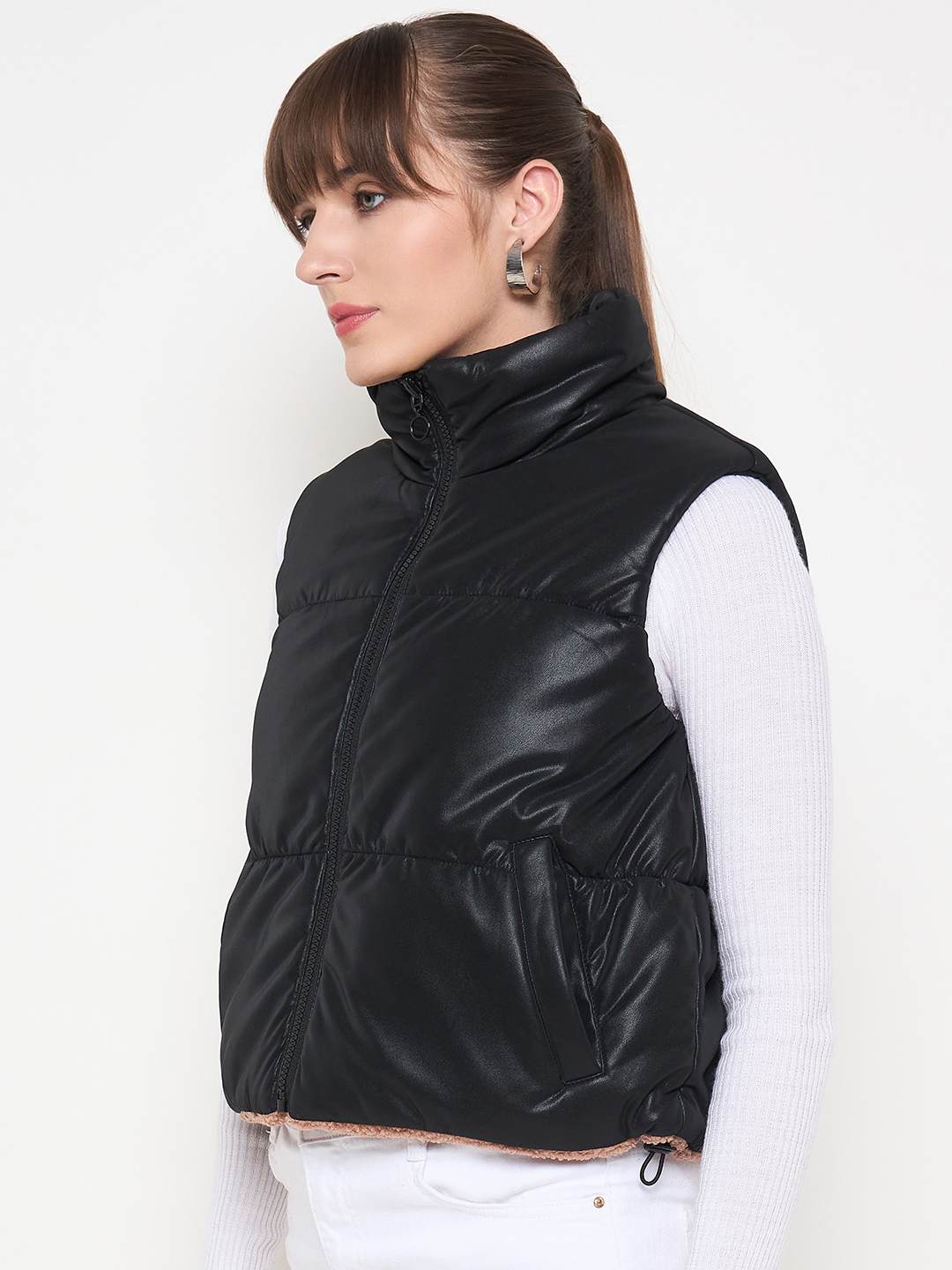 Madame Quilted Reversible Faux Fur Black Zipper Jacket - Image 4