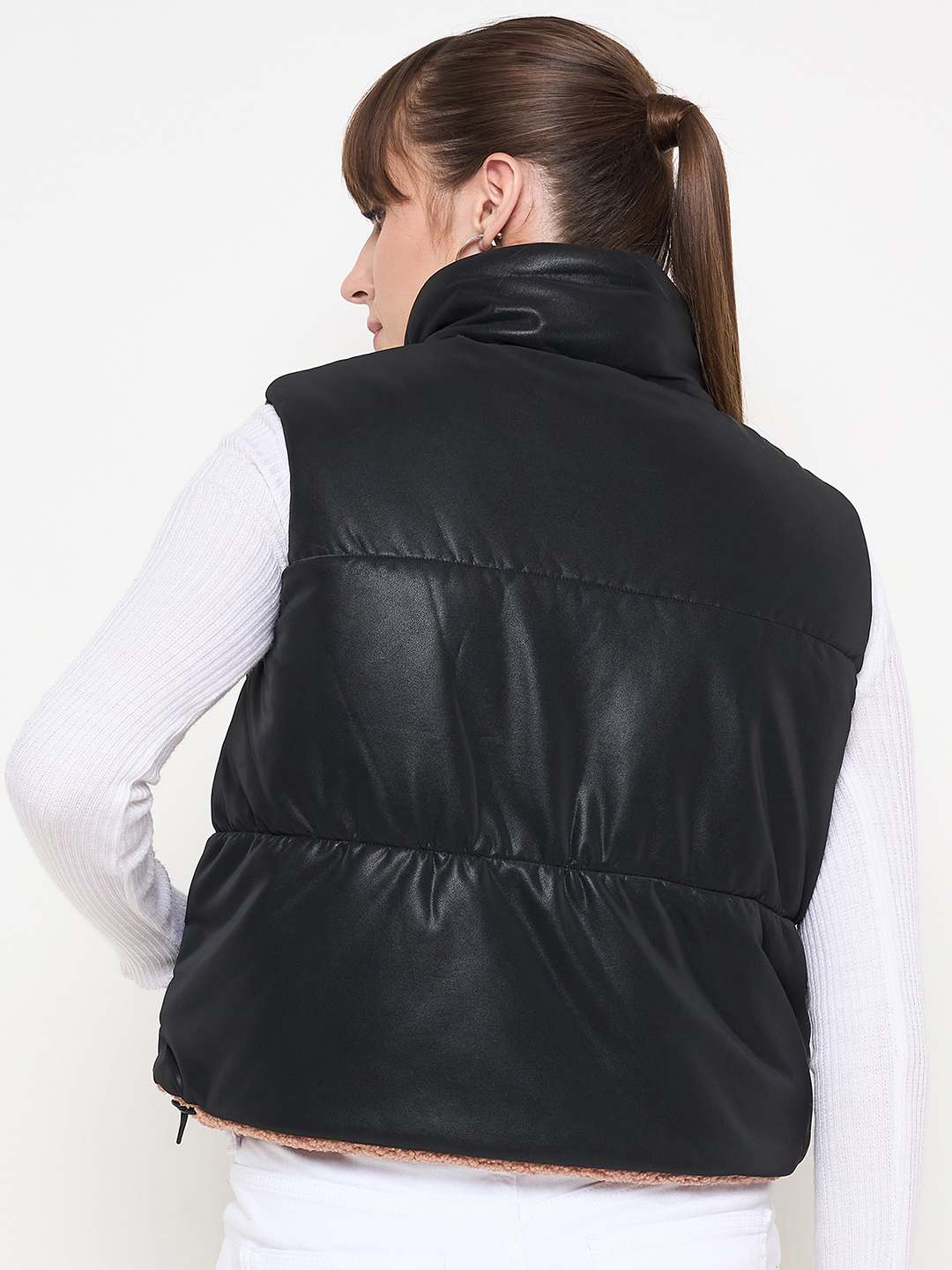 Madame Quilted Reversible Faux Fur Black Zipper Jacket - Image 7