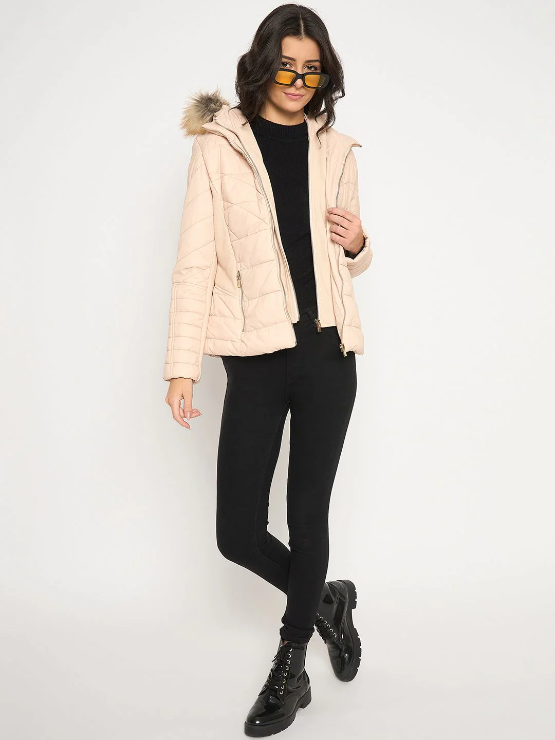 Madame Corduroy Two In One Beige Quilted Jacket - Image 2