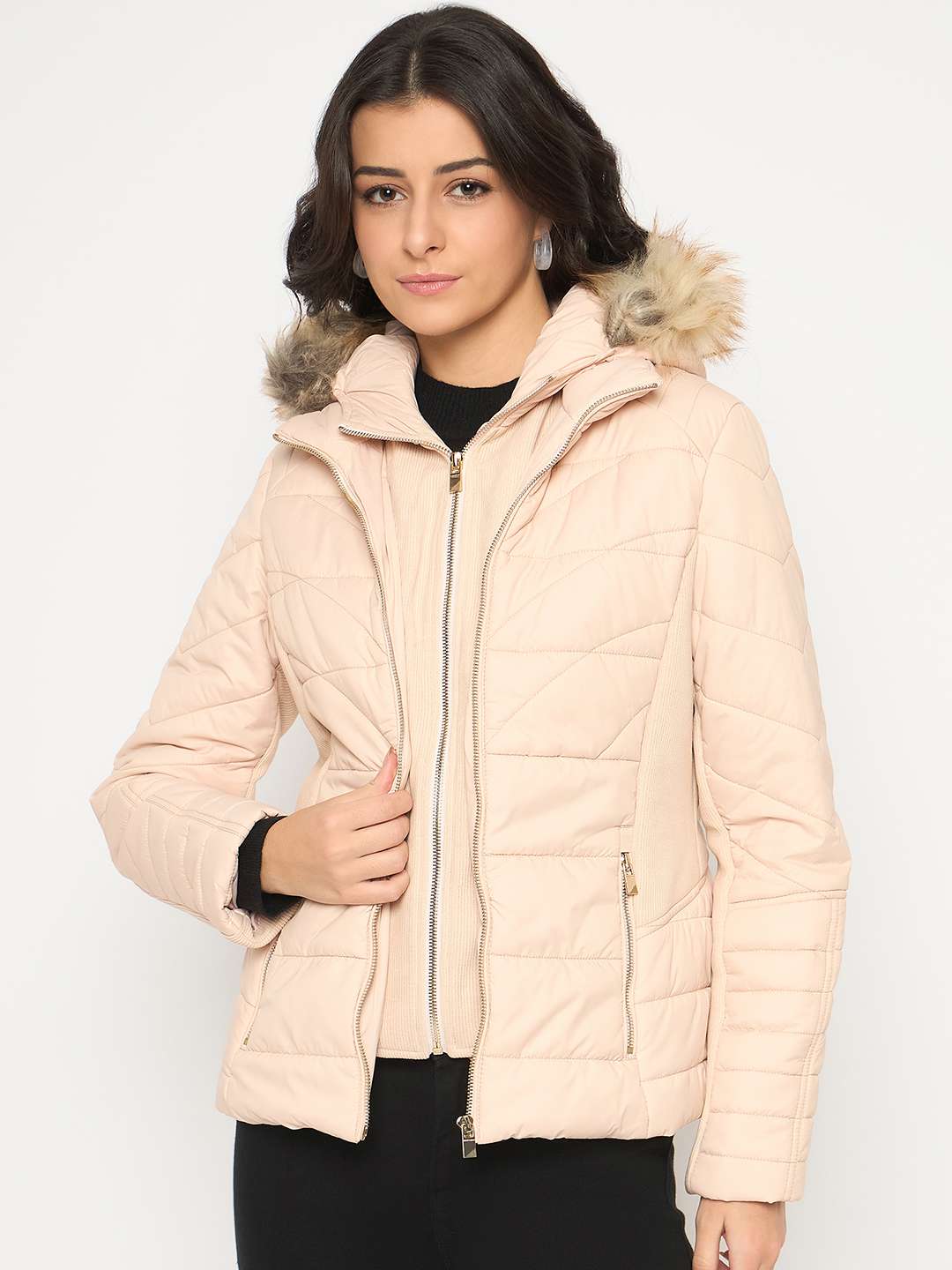 Madame Corduroy Two In One Beige Quilted Jacket - Image 4